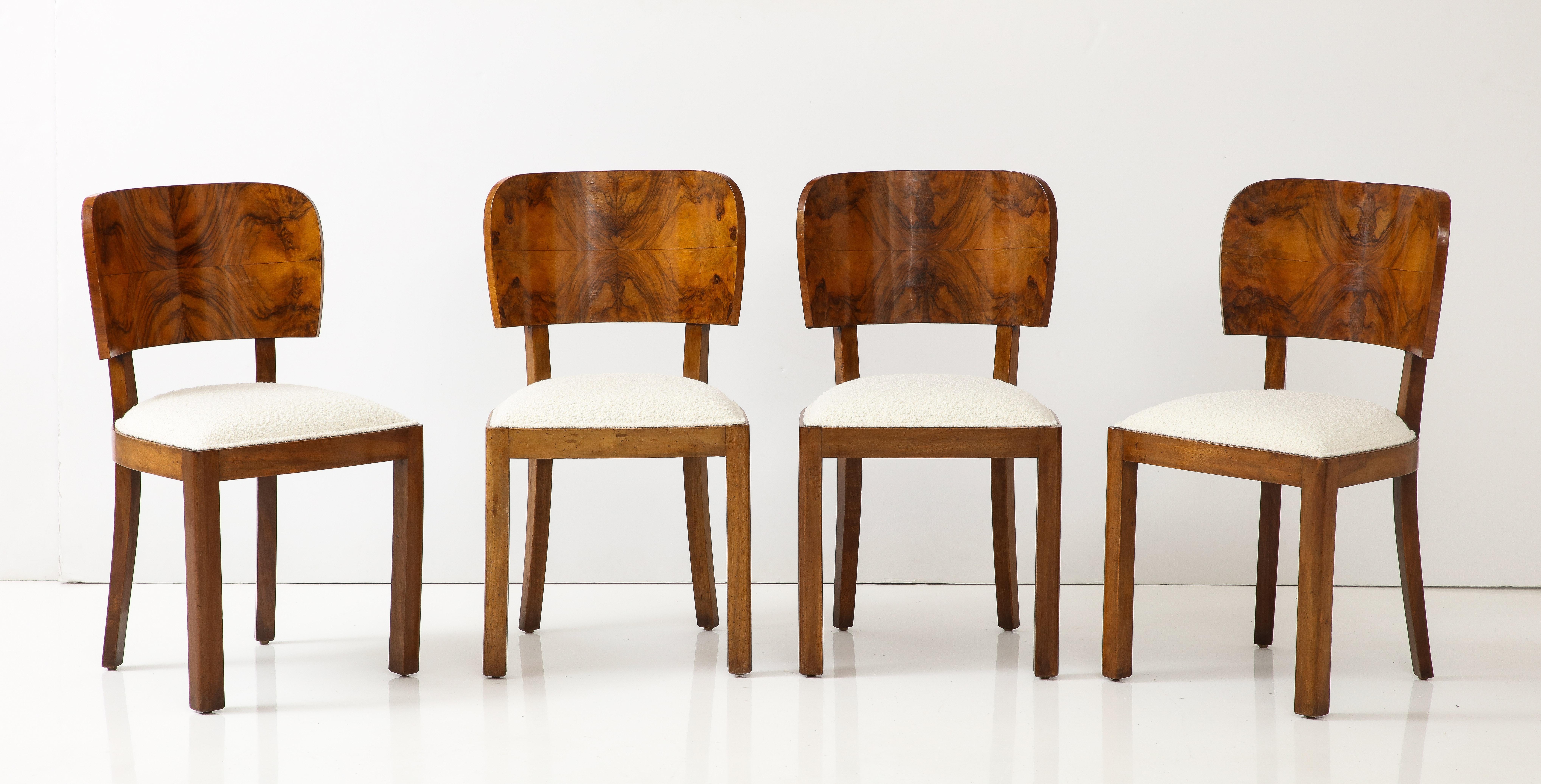 Italian Art Deco Set of Eight Burl Wood Dining Chairs, Italy, circa 1940   For Sale 7