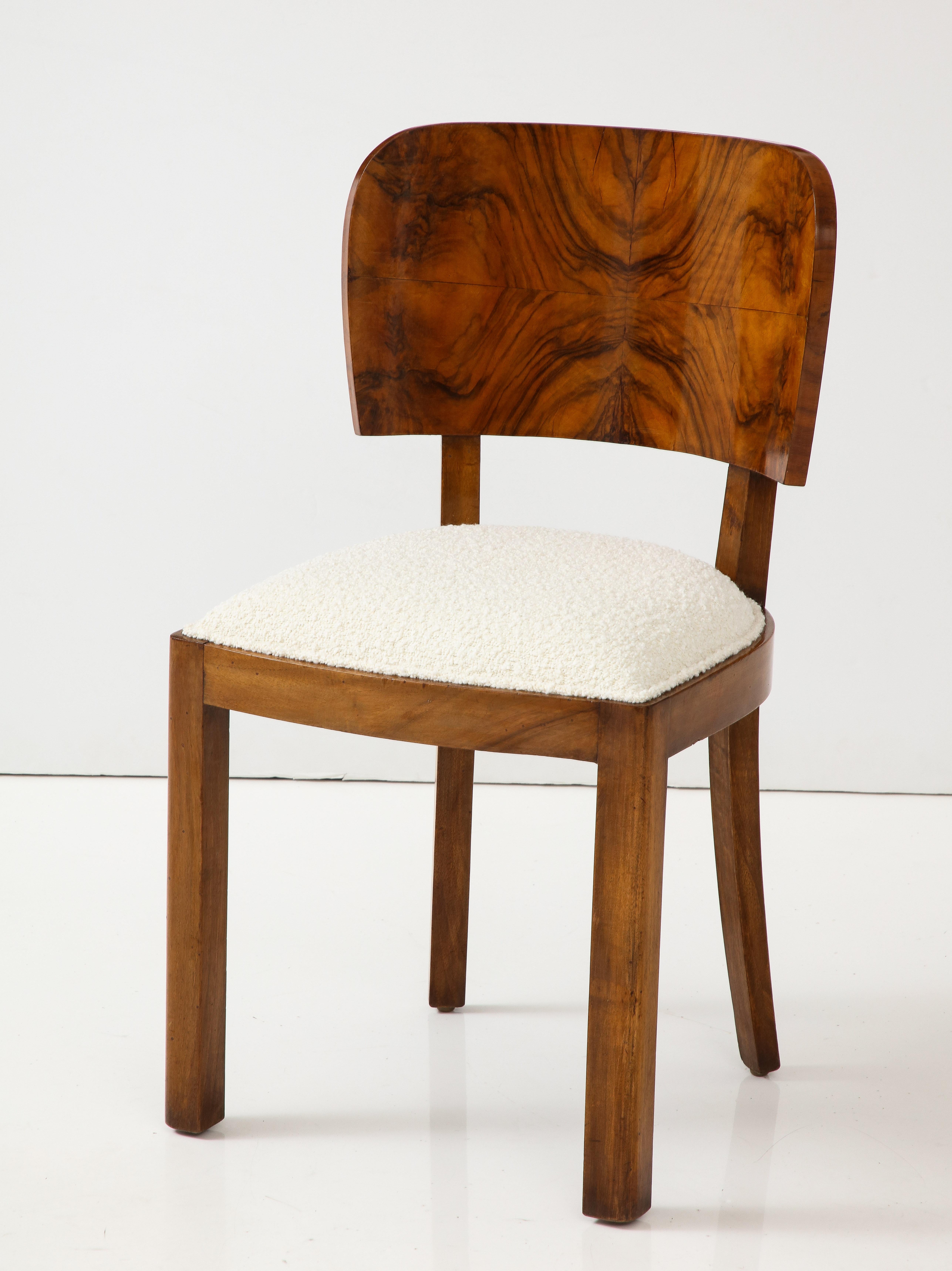 Mid-20th Century Italian Art Deco Set of Eight Burl Wood Dining Chairs, Italy, circa 1940   For Sale