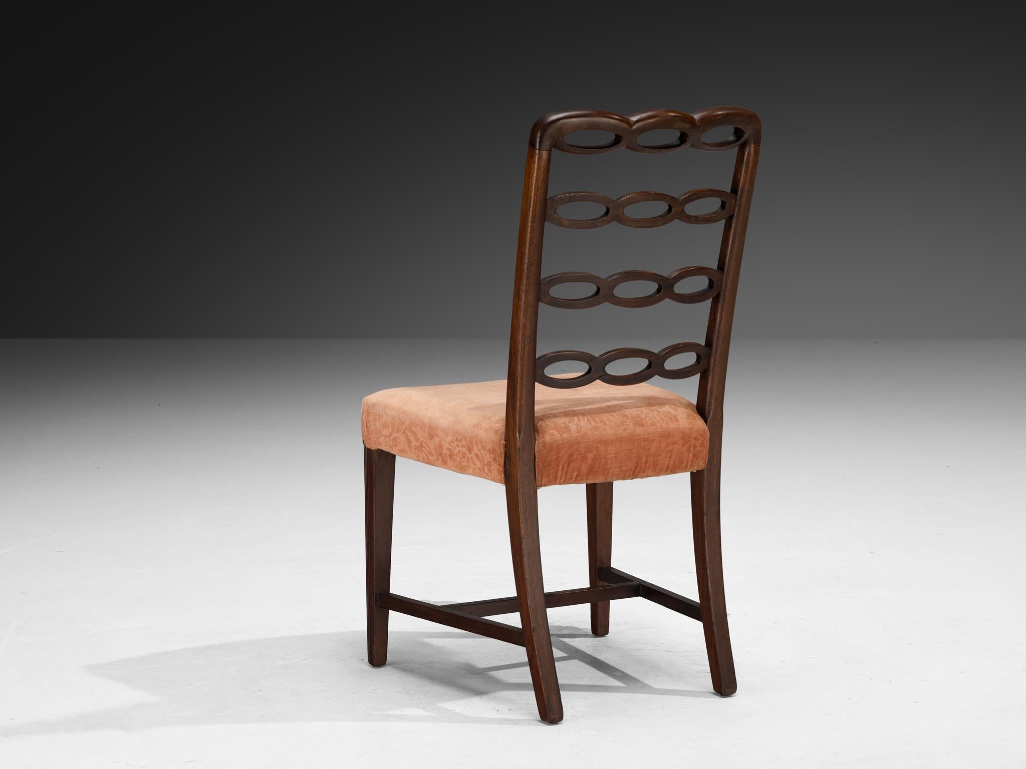 Italienischer Art déco-Set aus zehn Esszimmerstühlen aus Mahagoni und pfirsichfarbenem Velour, Art déco im Angebot 5