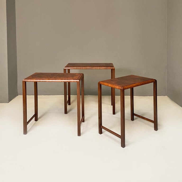 Italian Art Deco Set of Three Rectangular Stackable Wooden Coffee Table ...