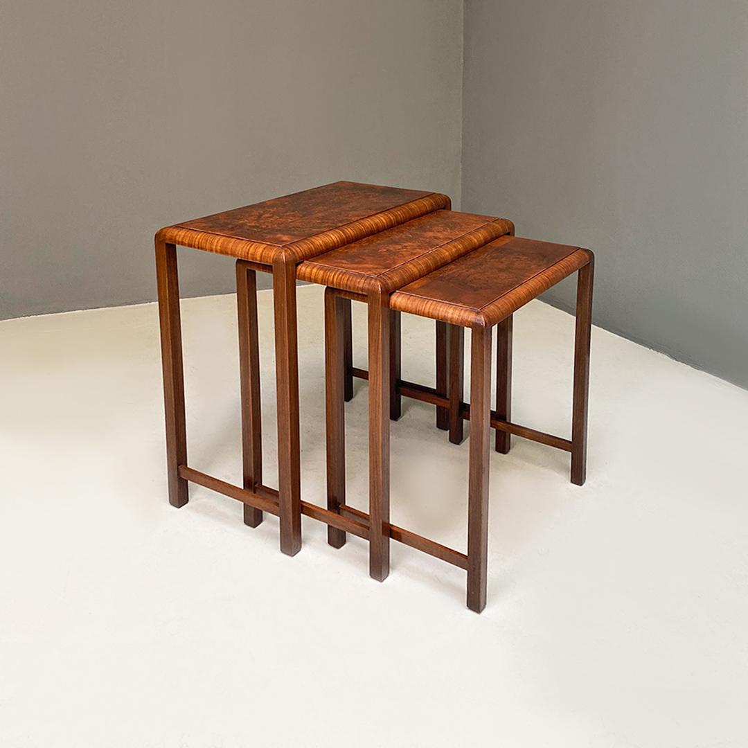 Italian Art Deco Set of Three Rectangular Stackable Wooden Coffee Table, 1930s 1