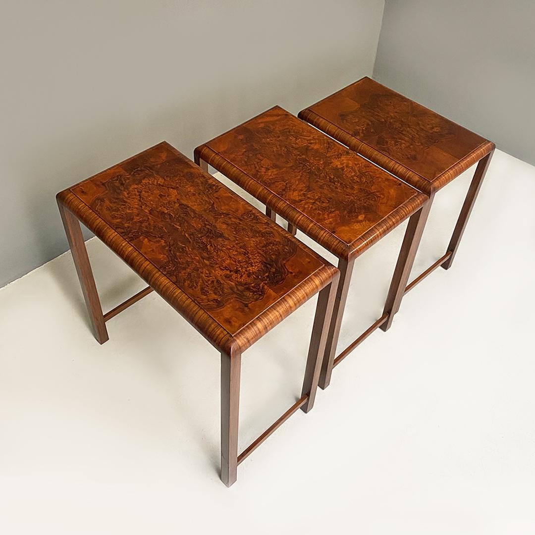 Italian Art Deco Set of Three Rectangular Stackable Wooden Coffee Table, 1930s 3