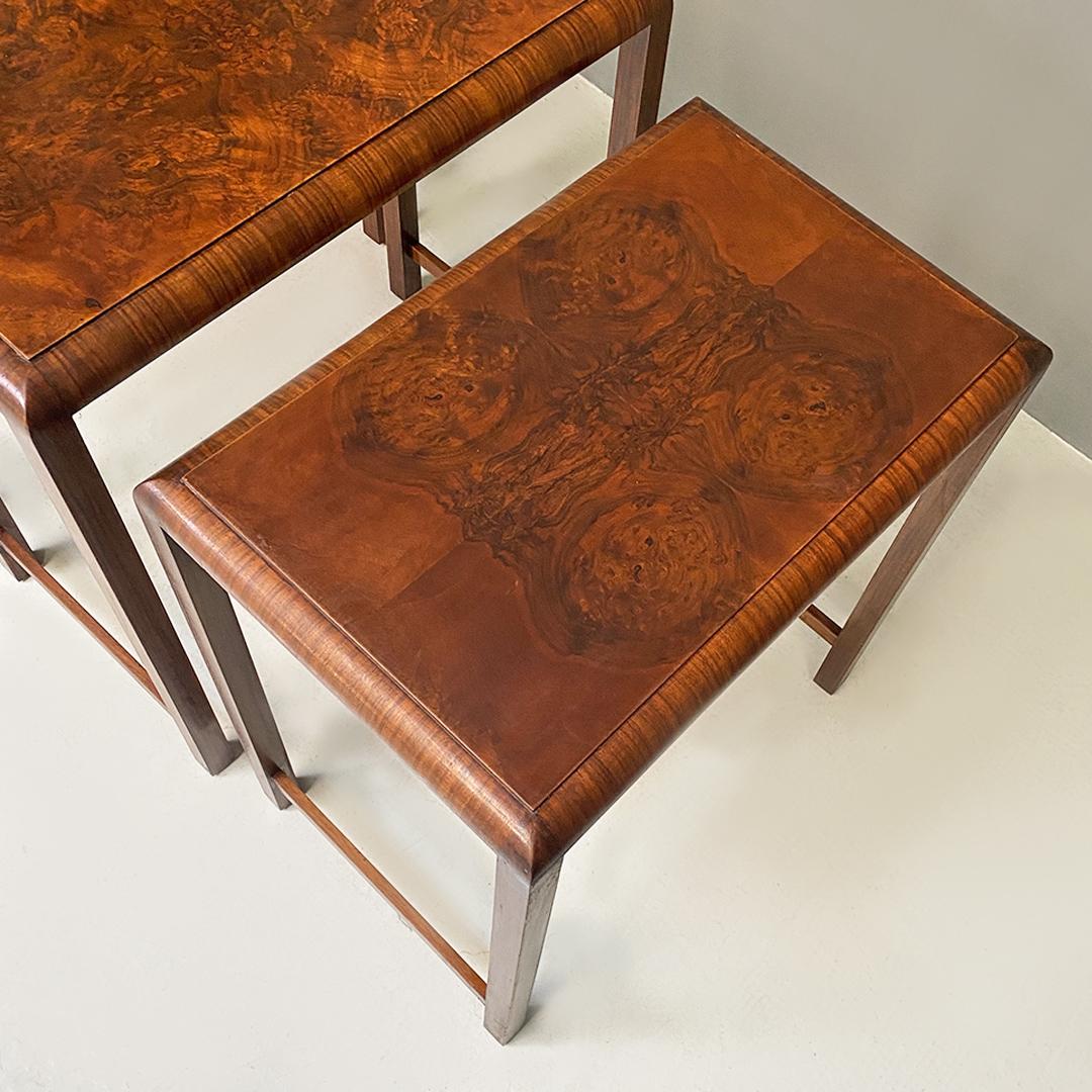 Italian Art Deco Set of Three Rectangular Stackable Wooden Coffee Table, 1930s 4