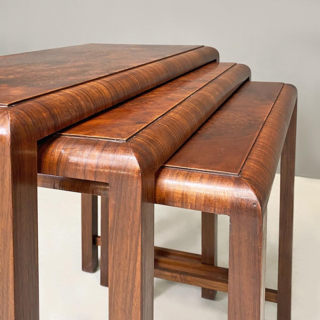 Italian Art Deco Set of Three Rectangular Stackable Wooden Coffee Table, 1930s 5