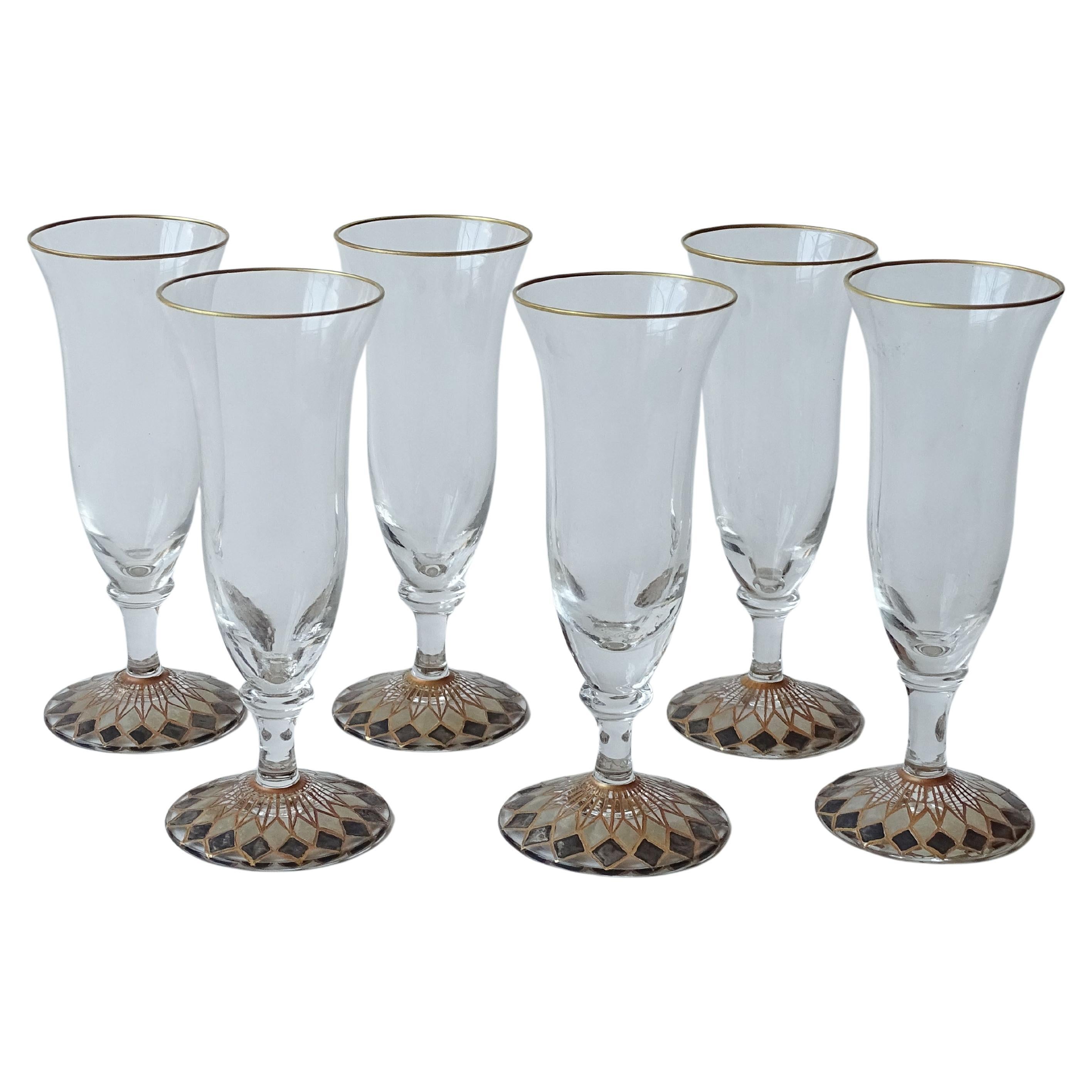 Italian Art Deco Sherry Drinking Glasses with Enamel Decorations, Italy 1930s