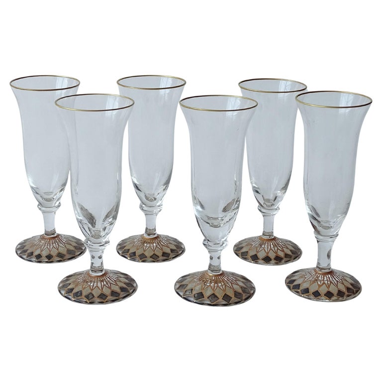 Italian Art Deco Sherry Drinking Glasses with Enamel Decorations, Italy  1930s