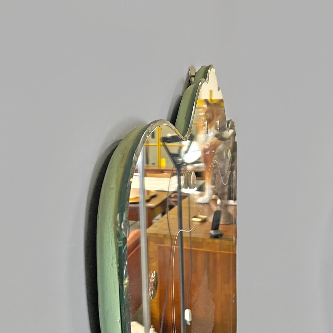 Italian Art Deco shield-shaped wall mirror with round decorations, 1940s 1