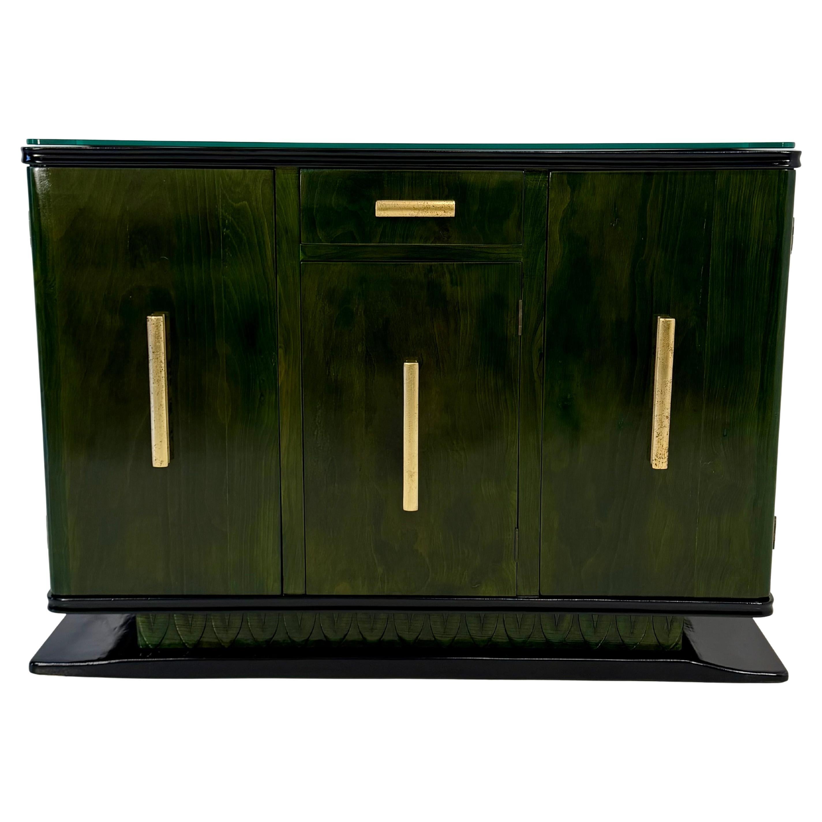 Italian Art Deco Sideboard, 1930s, attr. Valabrega, Green Aniline and Gold Leaf