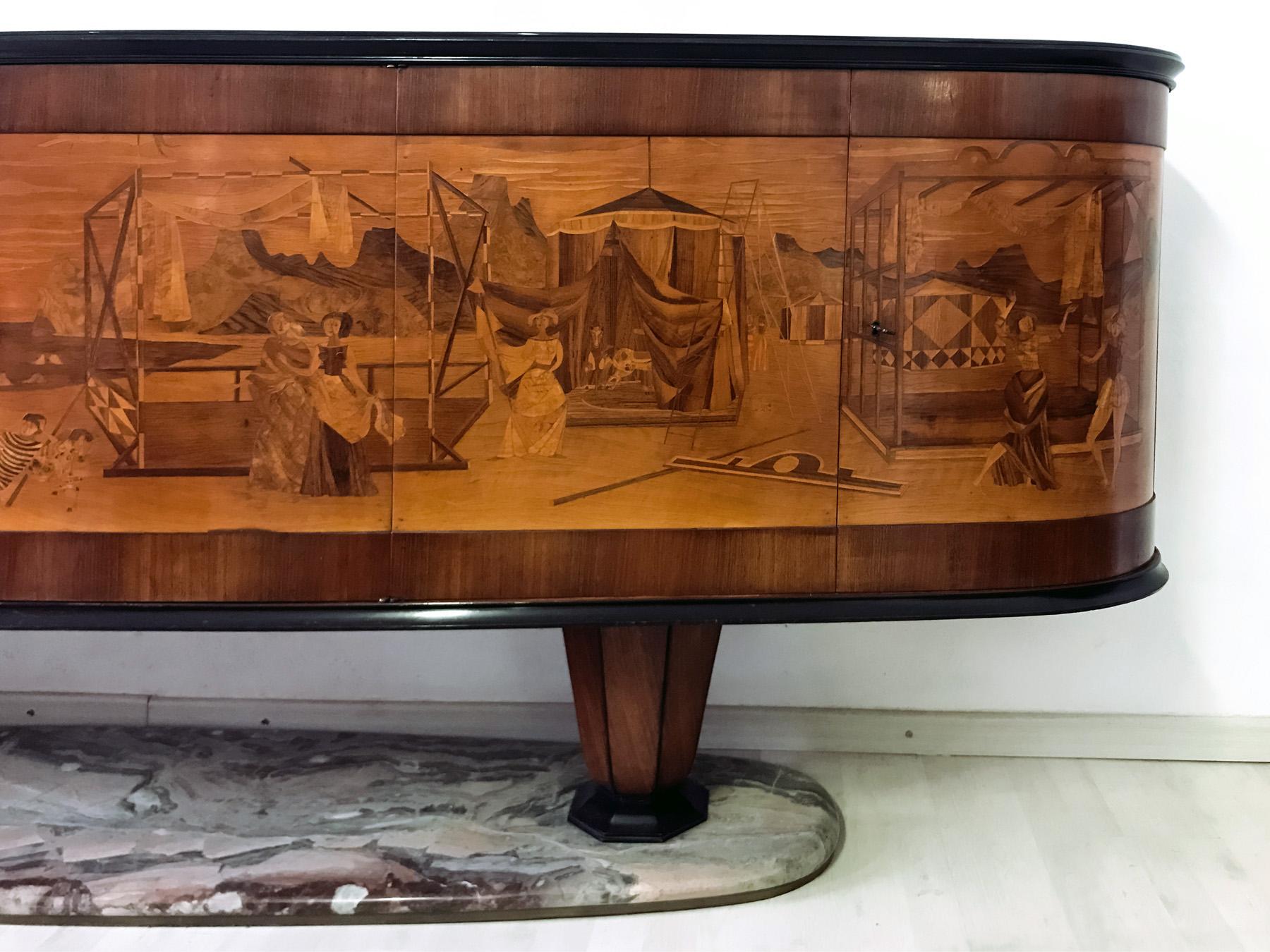 Italian Art Deco Sideboard Buffet by Vittorio Dassi with Big Inlaid Scene, 1940s 7