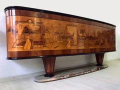 Italian Art Deco Sideboard Buffet by Vittorio Dassi with Big Inlaid Scene, 1940s