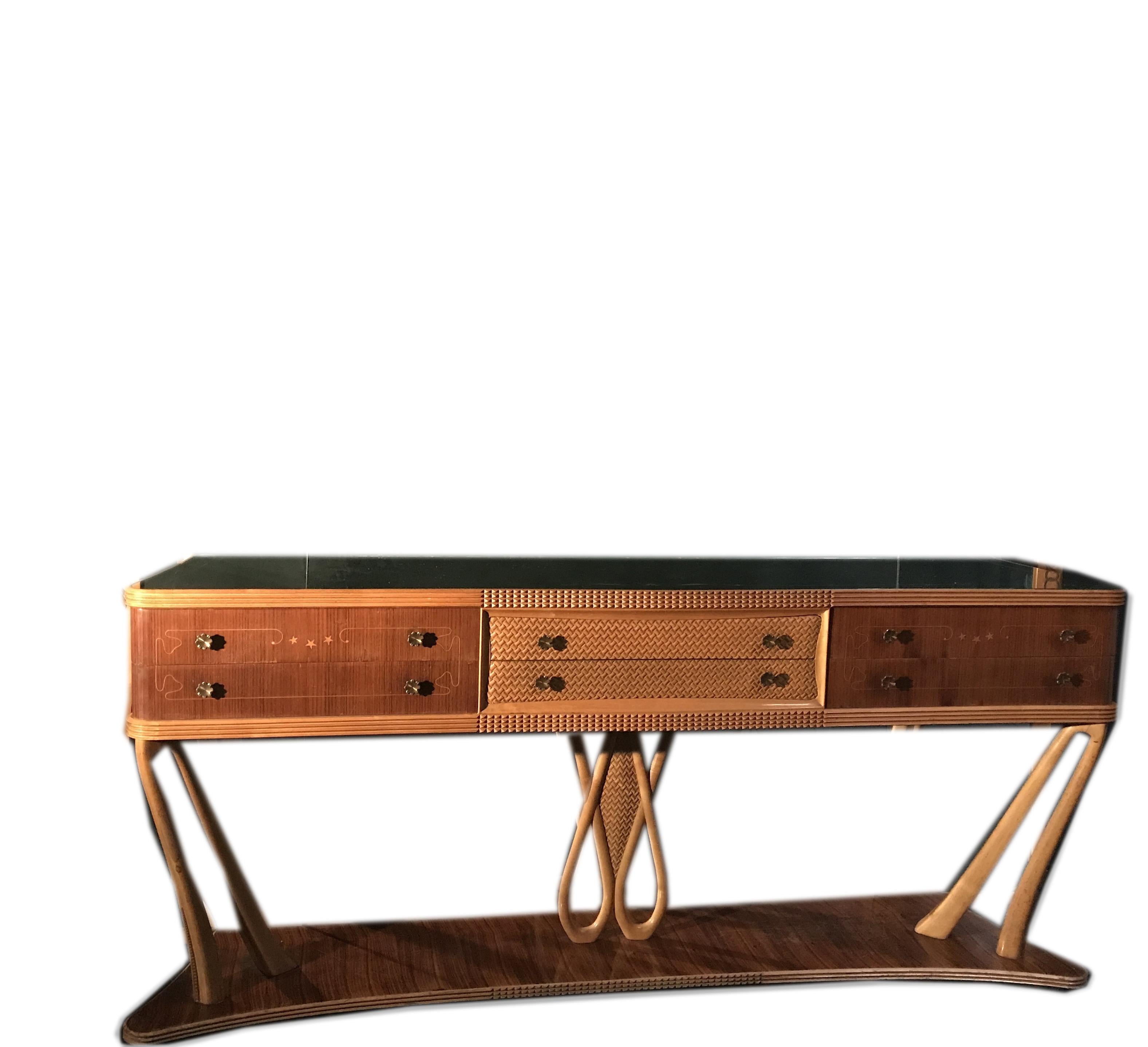 Italian Art Deco Sideboard Console Table with Mirror Attributed to Borsani, 1940 7
