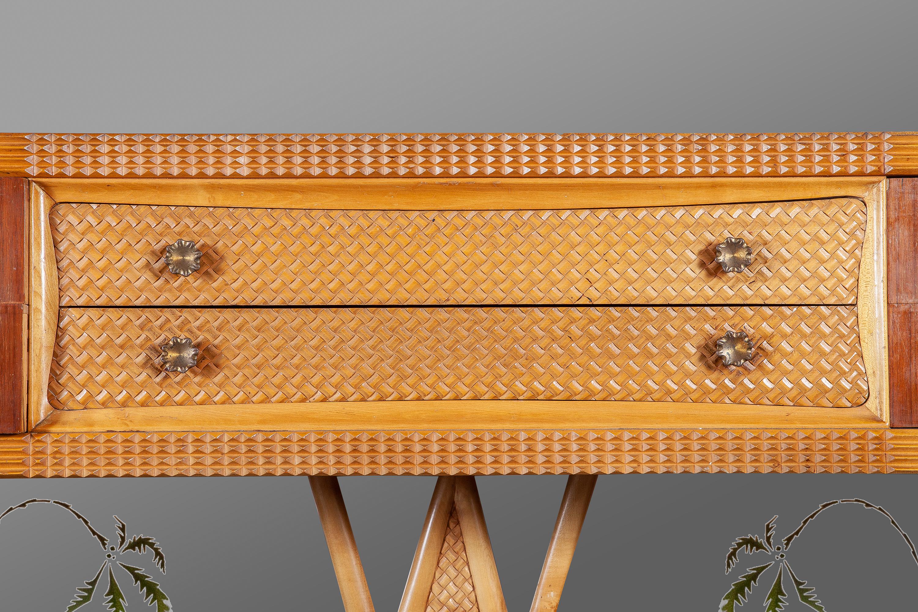 Italian Art Deco Sideboard Console Table with Mirror Attributed to Borsani, 1940 In Good Condition In Rome, IT