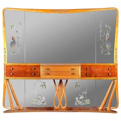 Italian Art Deco Sideboard Console Table with Mirror Attributed to Borsani, 1940