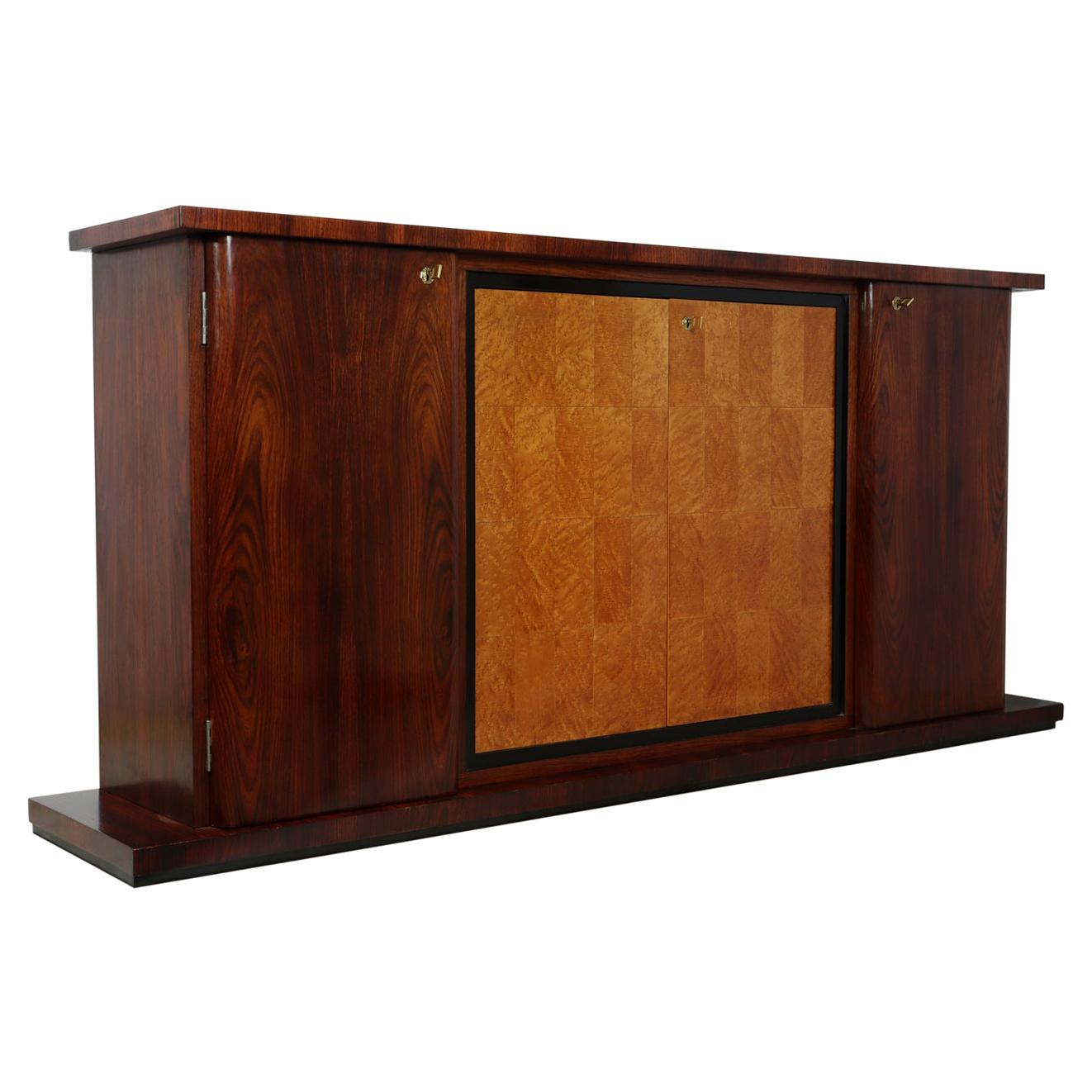 Italian Art Deco Sideboard in Rosewood and Bird's-Eye Maple For Sale