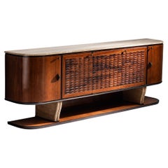 Italian Art Deco Sideboard in Walnut with Travertine Top