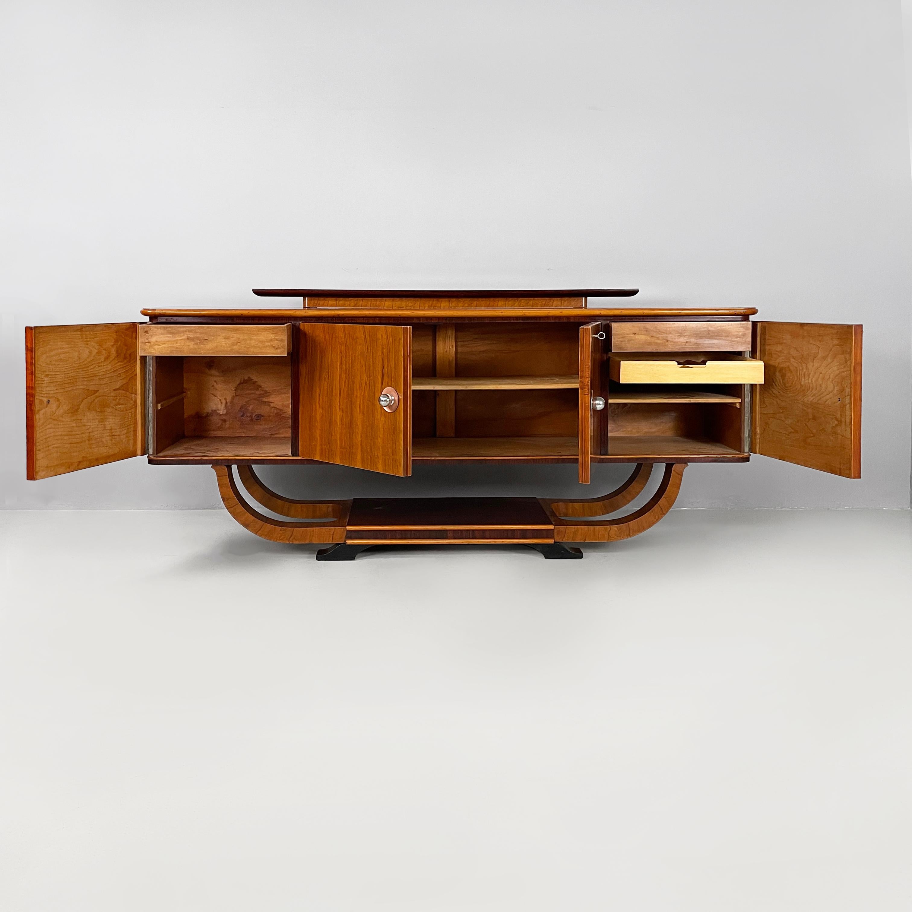 Art Déco Italian Art Deco Sideboard in wood with metal handles, 1920s in vendita