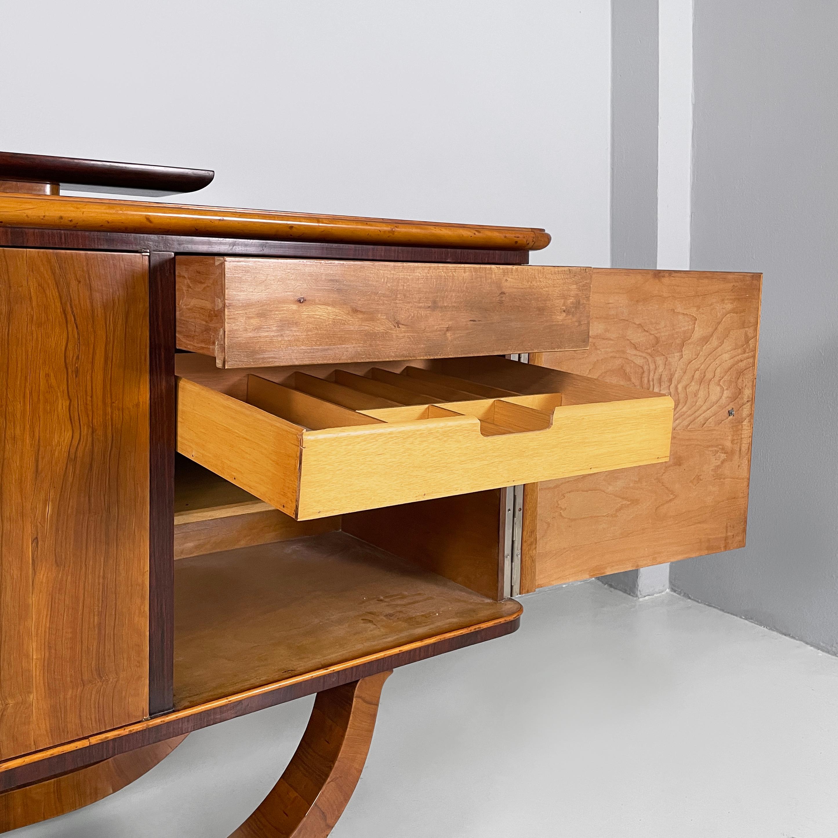 Early 20th Century Italian Art Deco Sideboard in wood with metal handles, 1920s in vendita