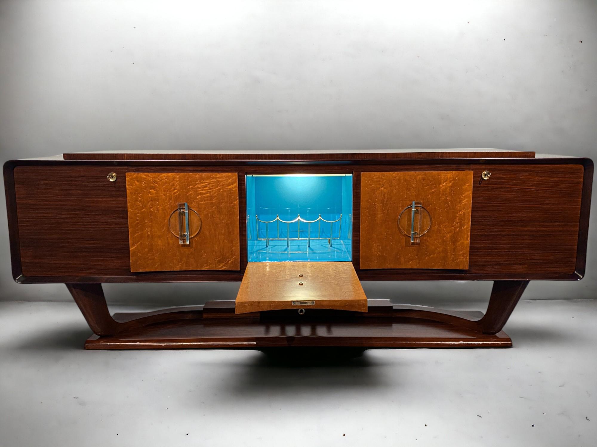 Italian Art Deco Sideboard with Bar Cabinet Attributed to Osvaldo Borsani, 1940s For Sale 11
