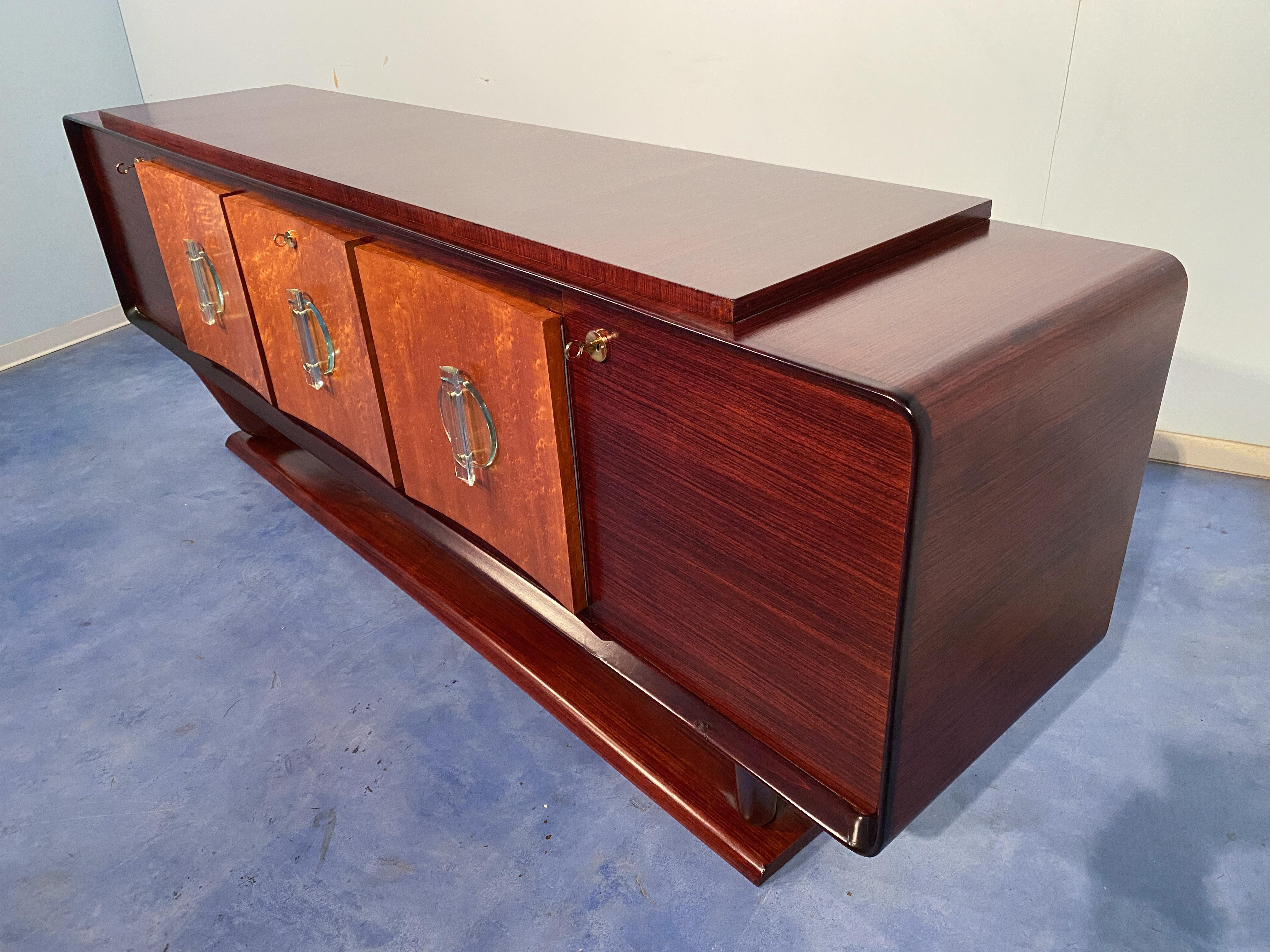 Italian Art Deco Sideboard with Bar Cabinet Attributed to Osvaldo Borsani, 1940s For Sale 14