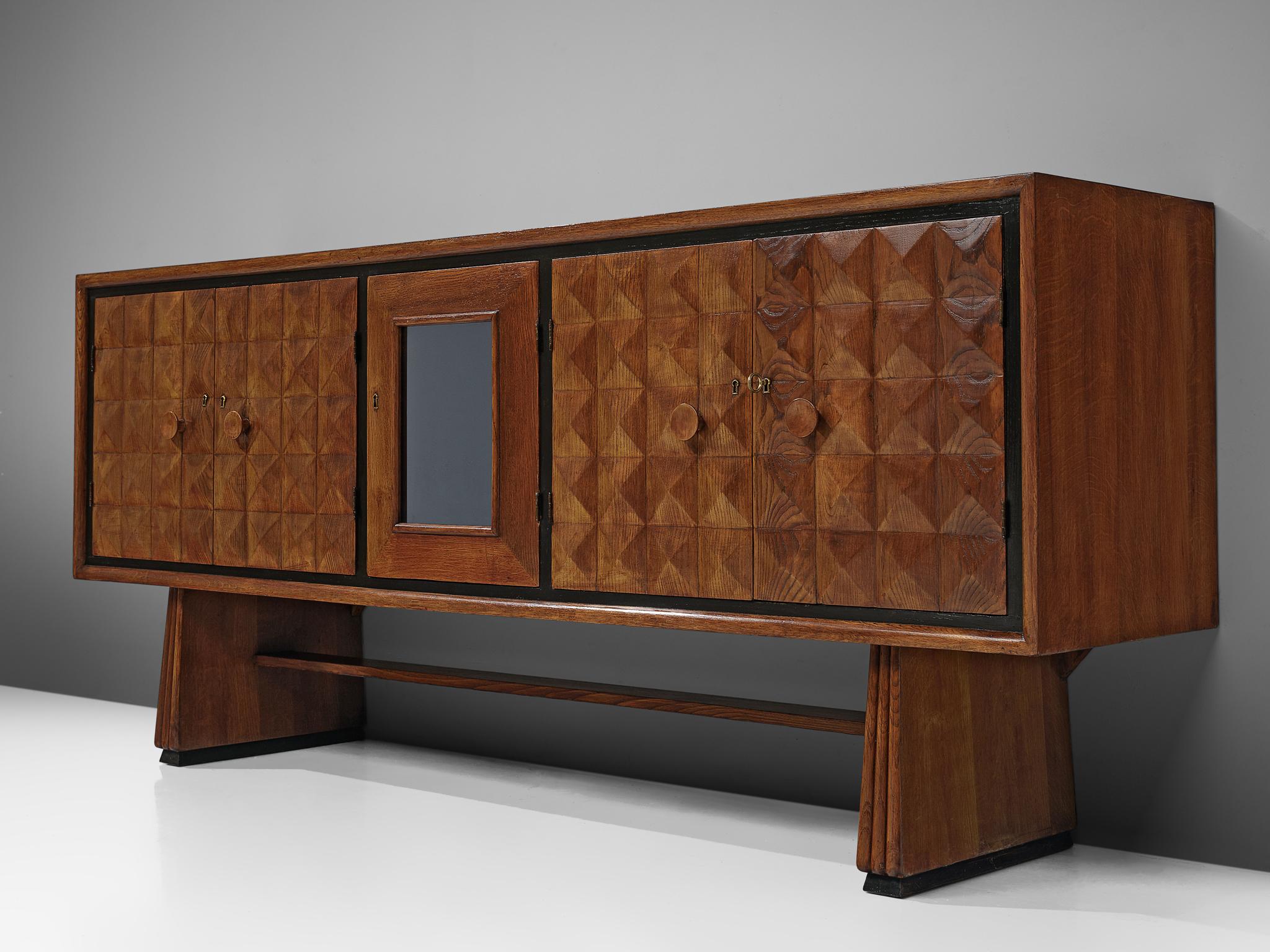 Italian Art Deco Sideboard with Diamond-Shaped Doors in Oak 1