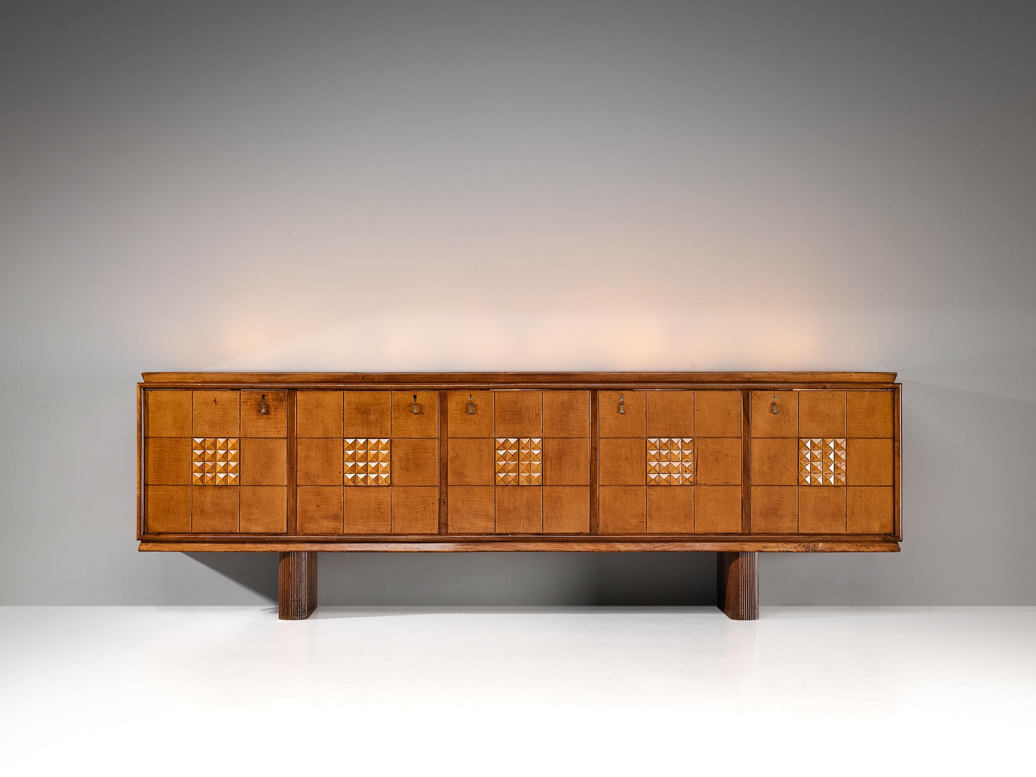 Italian Art Deco Sideboard with Grissinato Base and Graphical Front  1