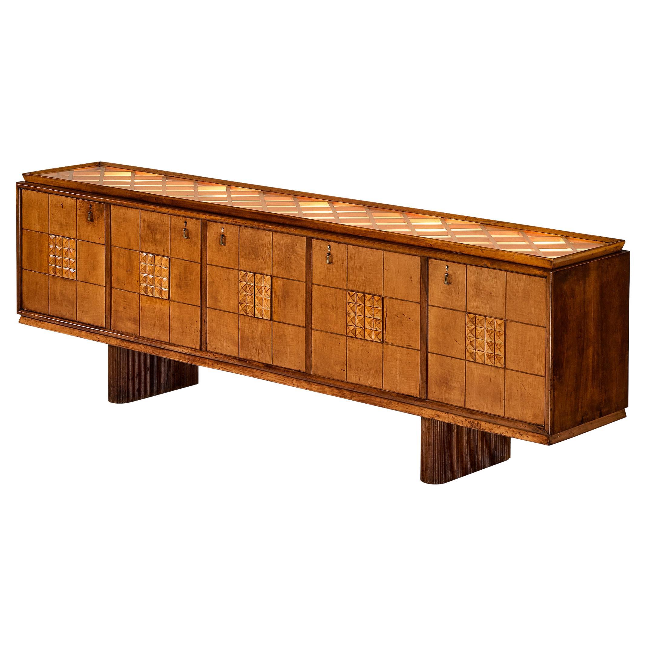 Italian Art Deco Sideboard with Grissinato Base and Graphical Front  For Sale