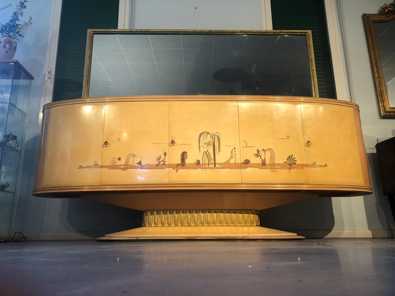 Lacquered Italian Art Deco Sideboard with Mirror, Italy, 1940 For Sale
