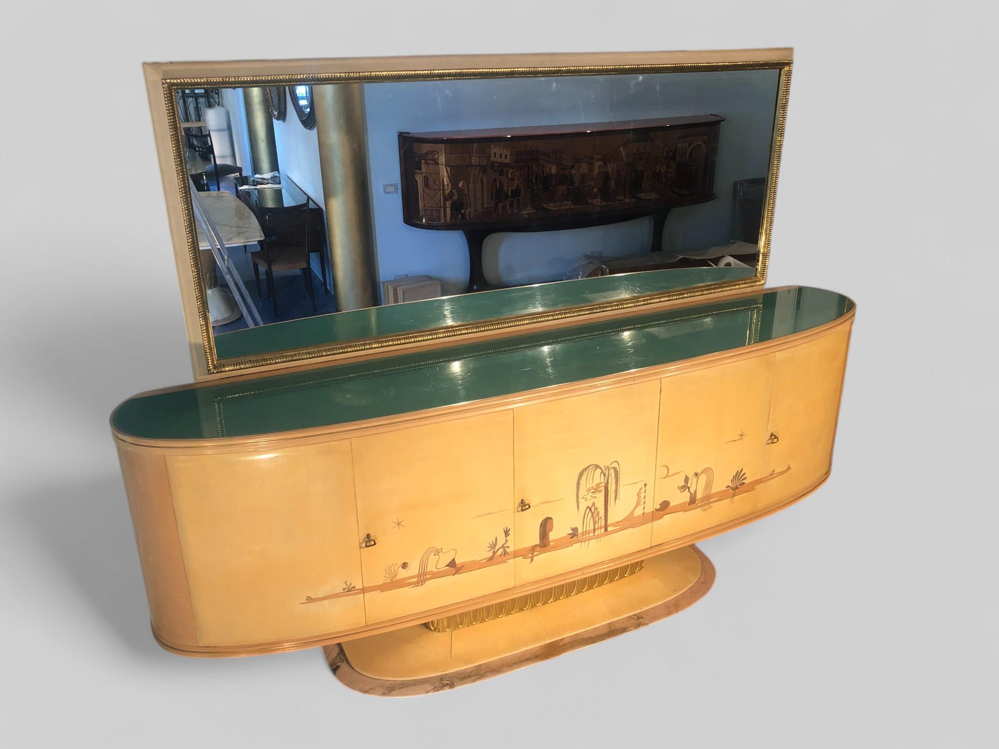 Laccato Credenza italiana Art Deco con specchio, Italia, 1940 in vendita