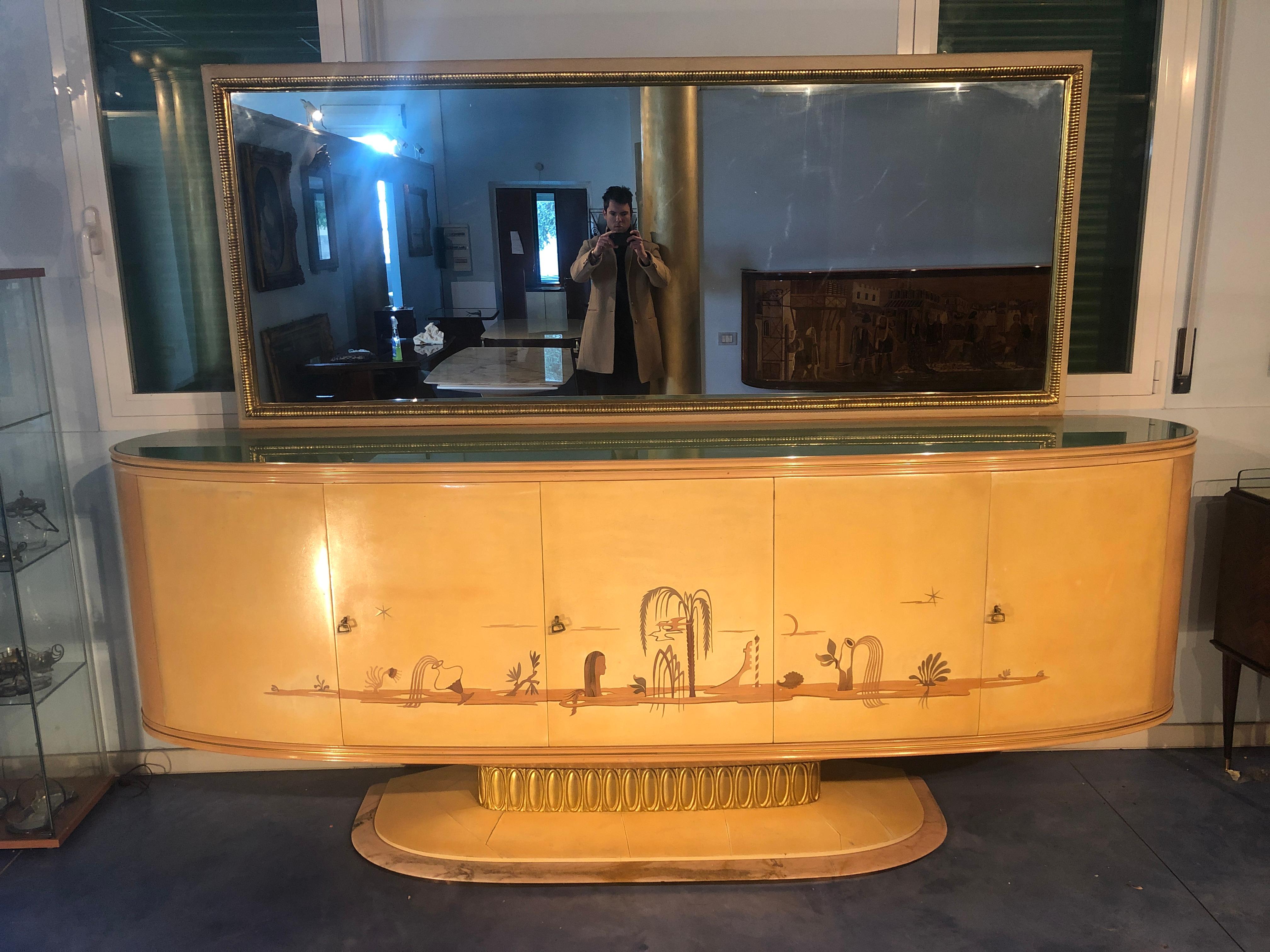 Italienisches Art Deco Sideboard mit Spiegel, Italien, 1940 im Zustand „Gut“ im Angebot in Traversetolo, IT