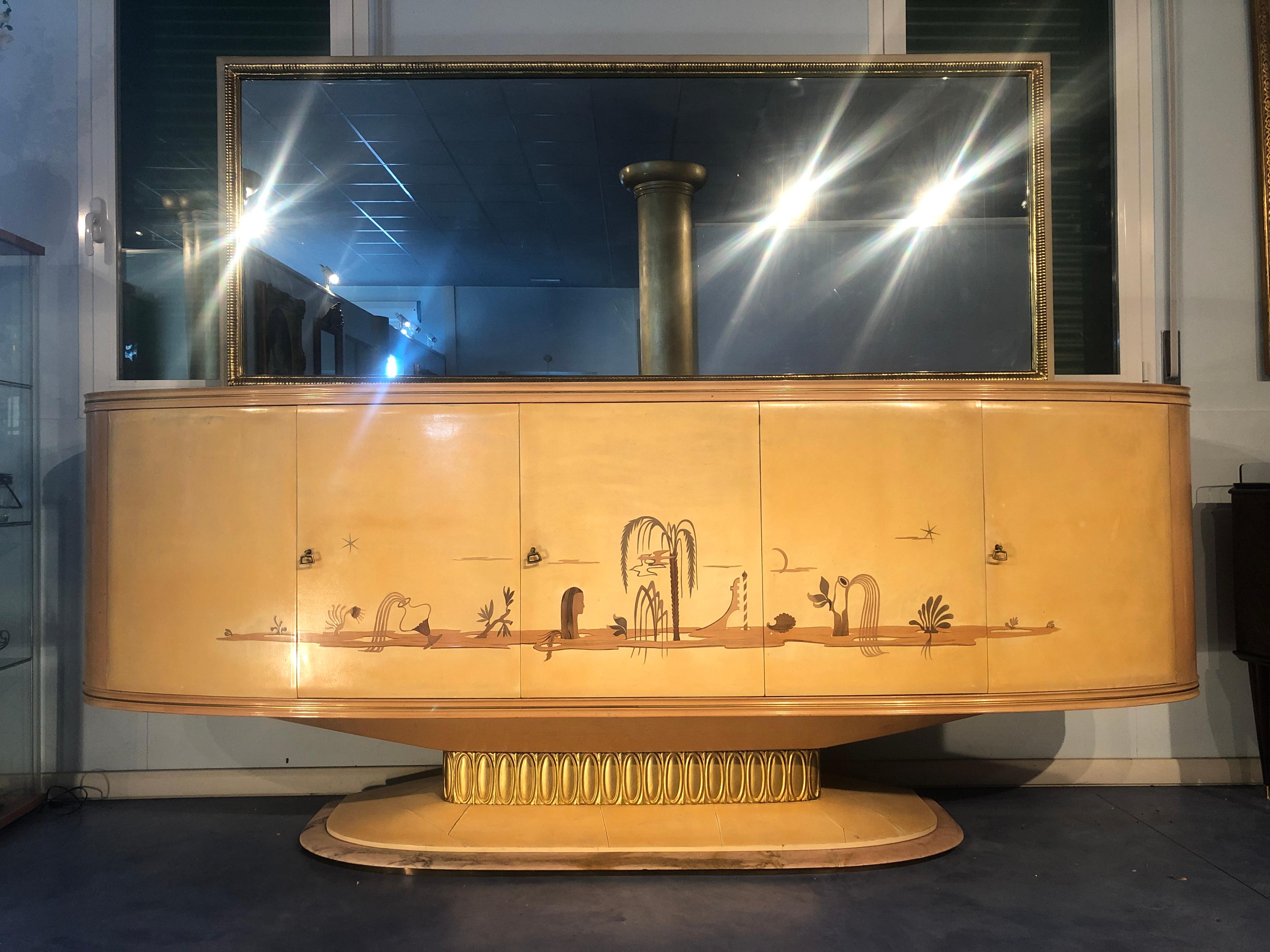 Italienisches Art Deco Sideboard mit Spiegel, Italien, 1940 (Mitte des 20. Jahrhunderts) im Angebot