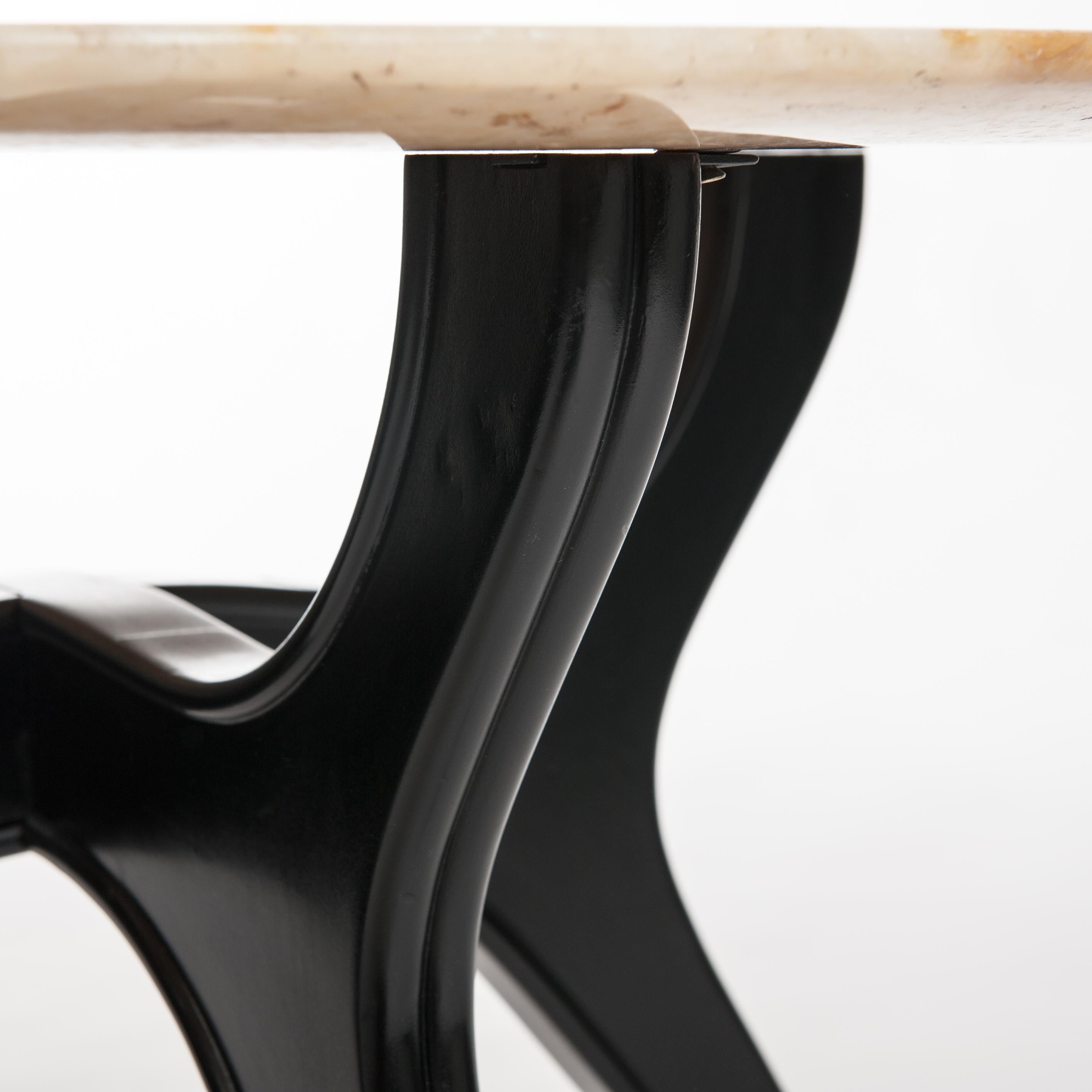 Italian Mid-Century Sidetable Black Ebonized Beige Colored Marble Top 1940s In Good Condition In Salzburg, AT