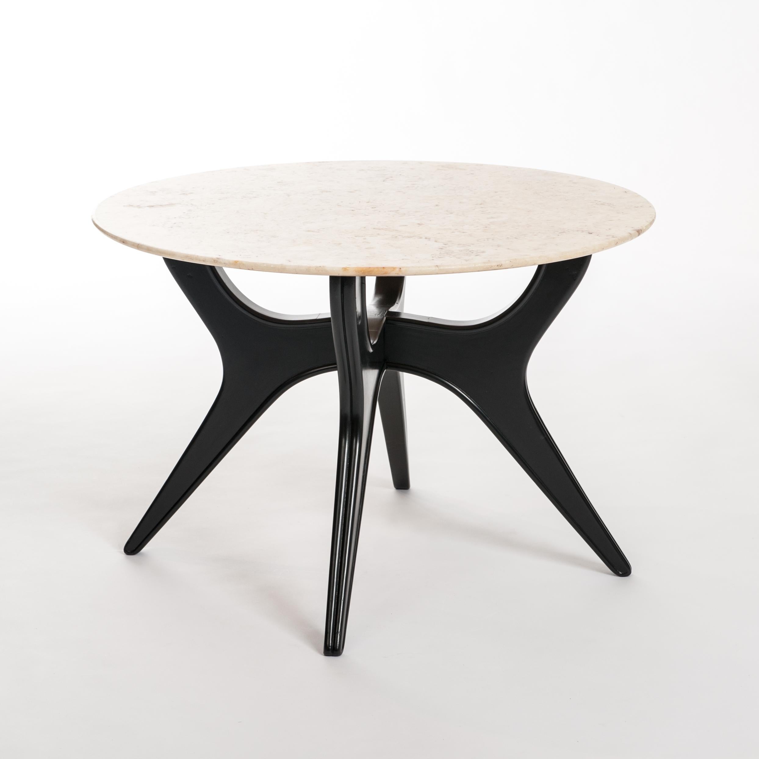 Italian Mid-Century Sidetable Black Ebonized Beige Colored Marble Top 1940s 1
