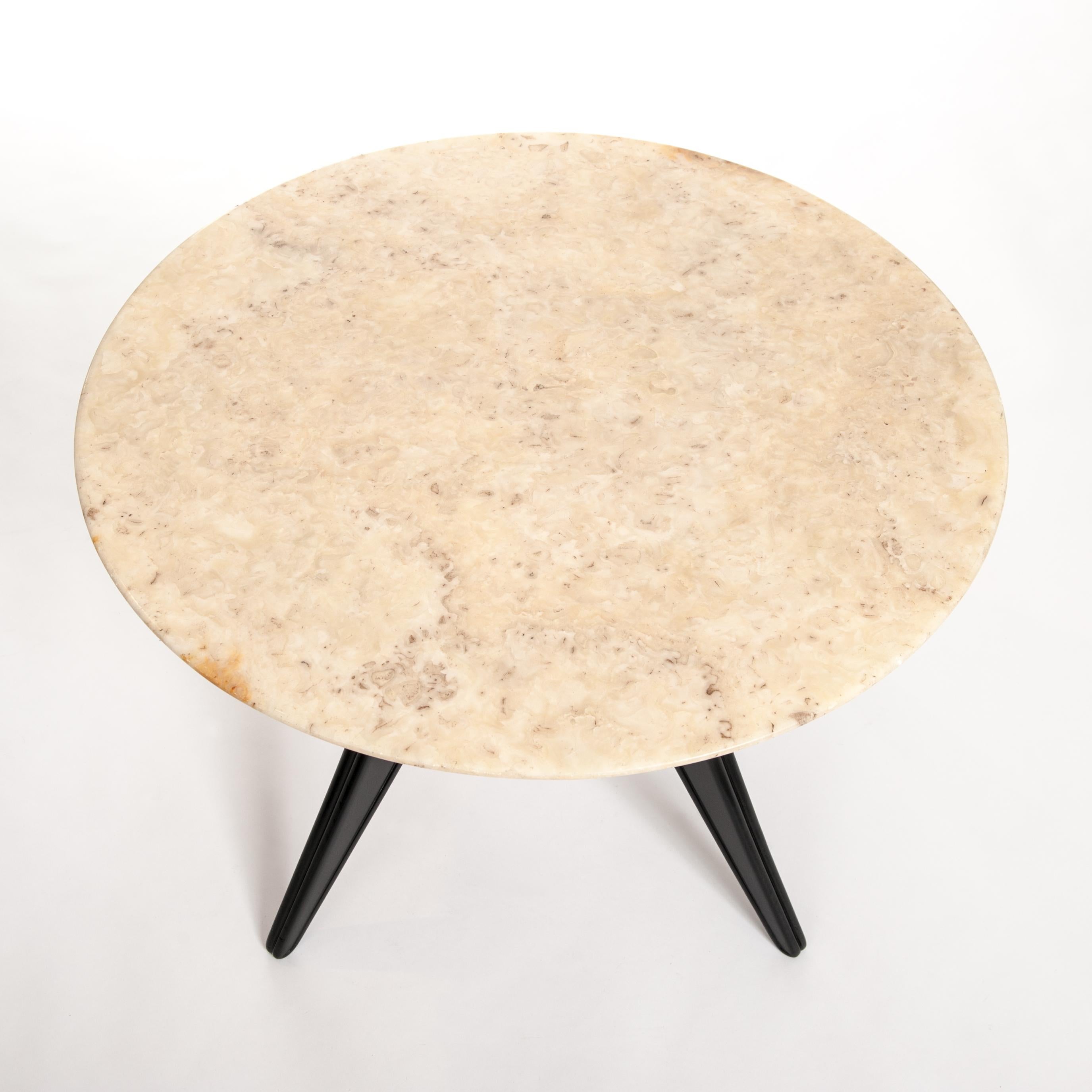 Italian Mid-Century Sidetable Black Ebonized Beige Colored Marble Top 1940s 2