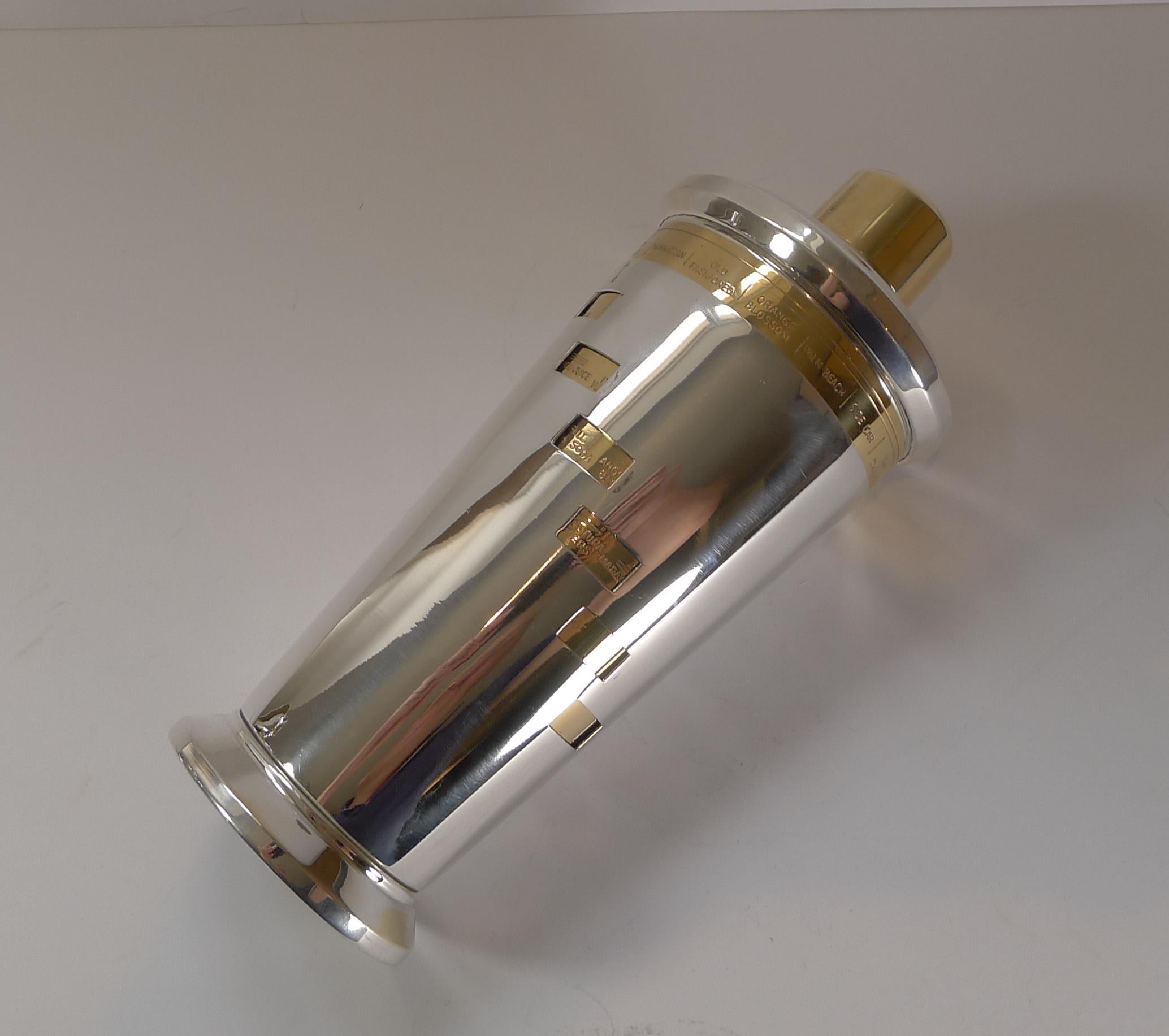 Italian Art Deco Silver and Gold Plated Menu / Recipe Cocktail Shaker 5