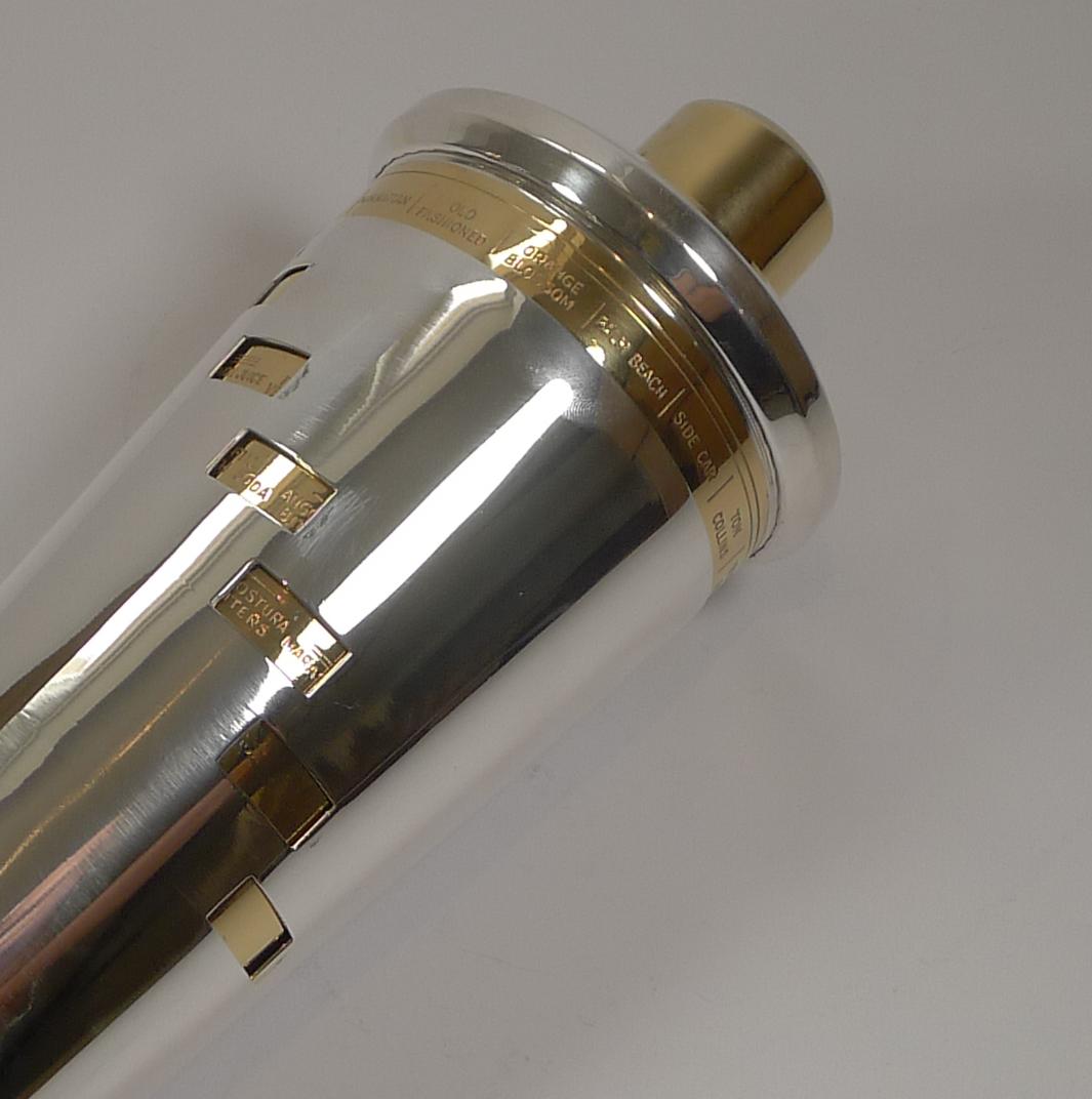 Italian Art Deco Silver and Gold Plated Menu / Recipe Cocktail Shaker 6
