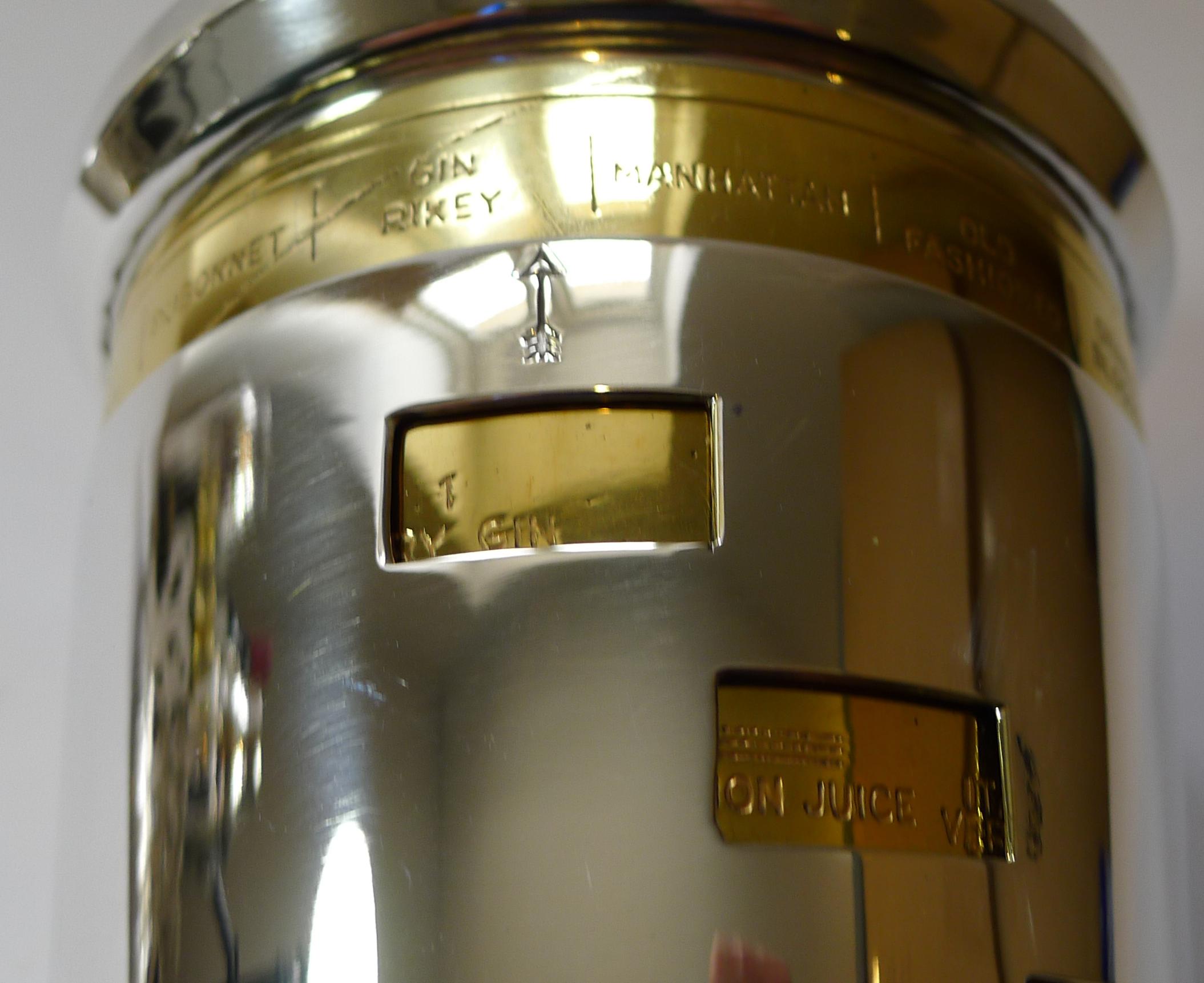 Italian Art Deco Silver and Gold Plated Menu / Recipe Cocktail Shaker 7