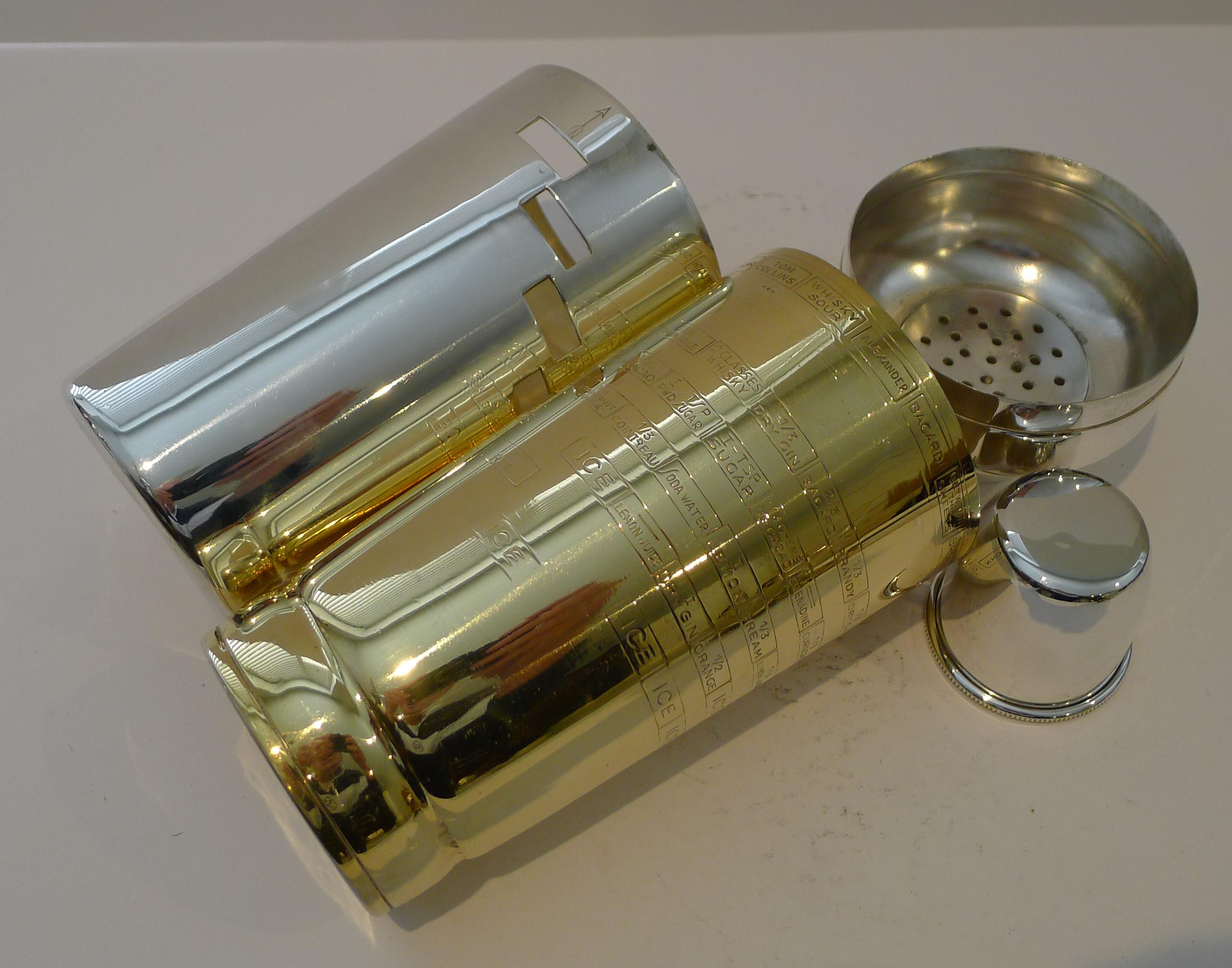 Italian Art Deco Silver and Gold Plated Menu / Recipe Cocktail Shaker 7