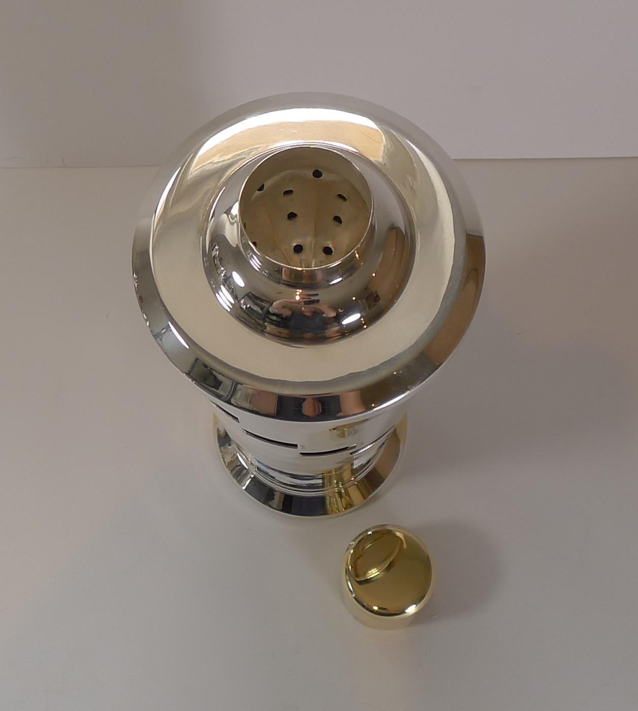 20th Century Italian Art Deco Silver and Gold Plated Menu / Recipe Cocktail Shaker