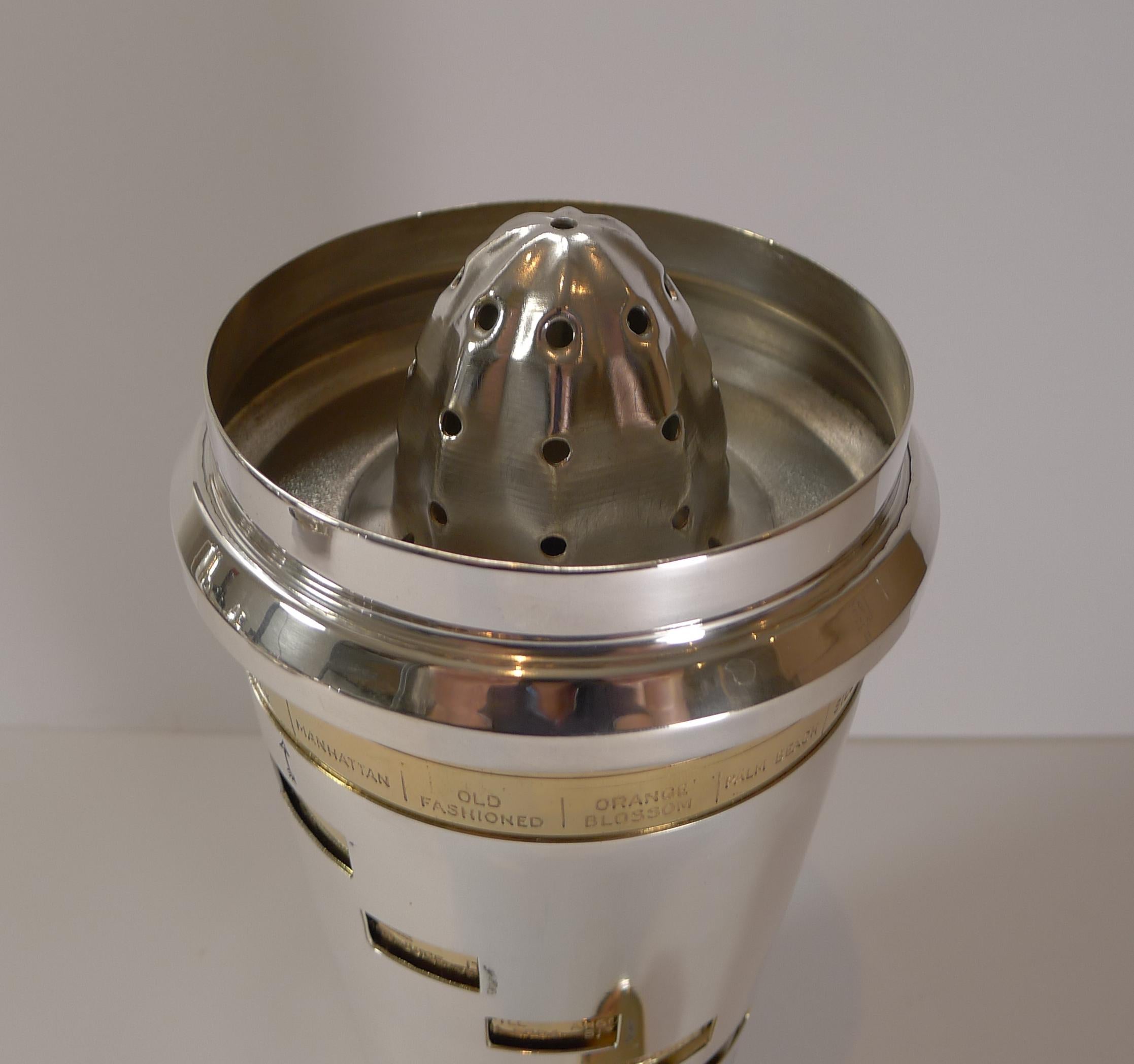 Italian Art Deco Silver and Gold Plated Menu / Recipe Cocktail Shaker 1