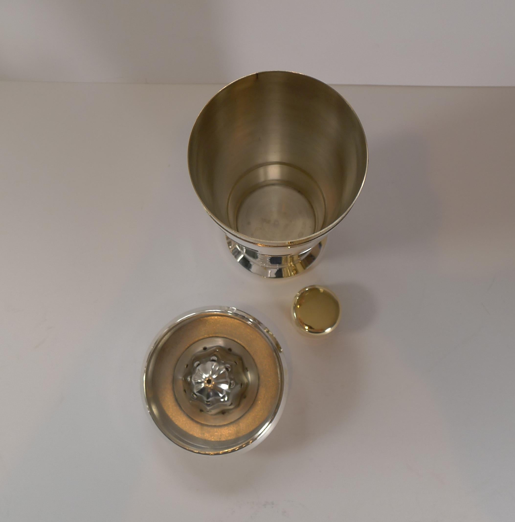 Italian Art Deco Silver and Gold Plated Menu / Recipe Cocktail Shaker 3