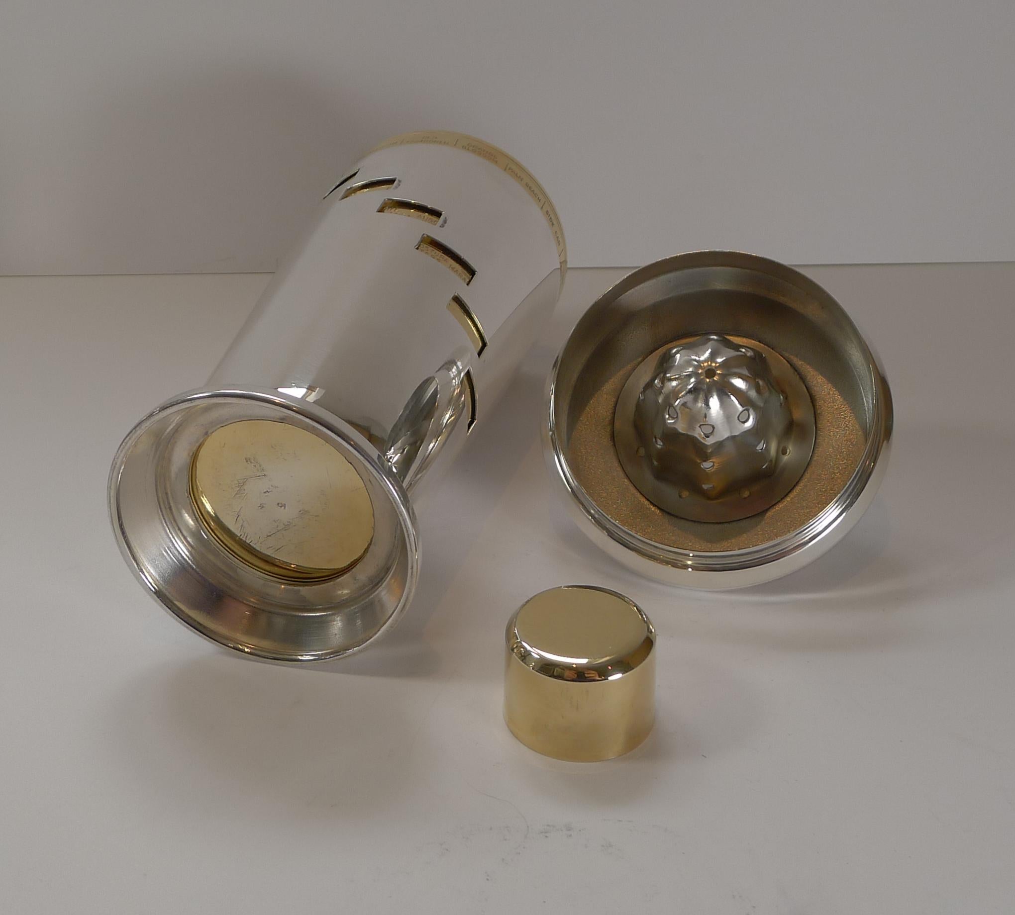 Italian Art Deco Silver and Gold Plated Menu / Recipe Cocktail Shaker 4