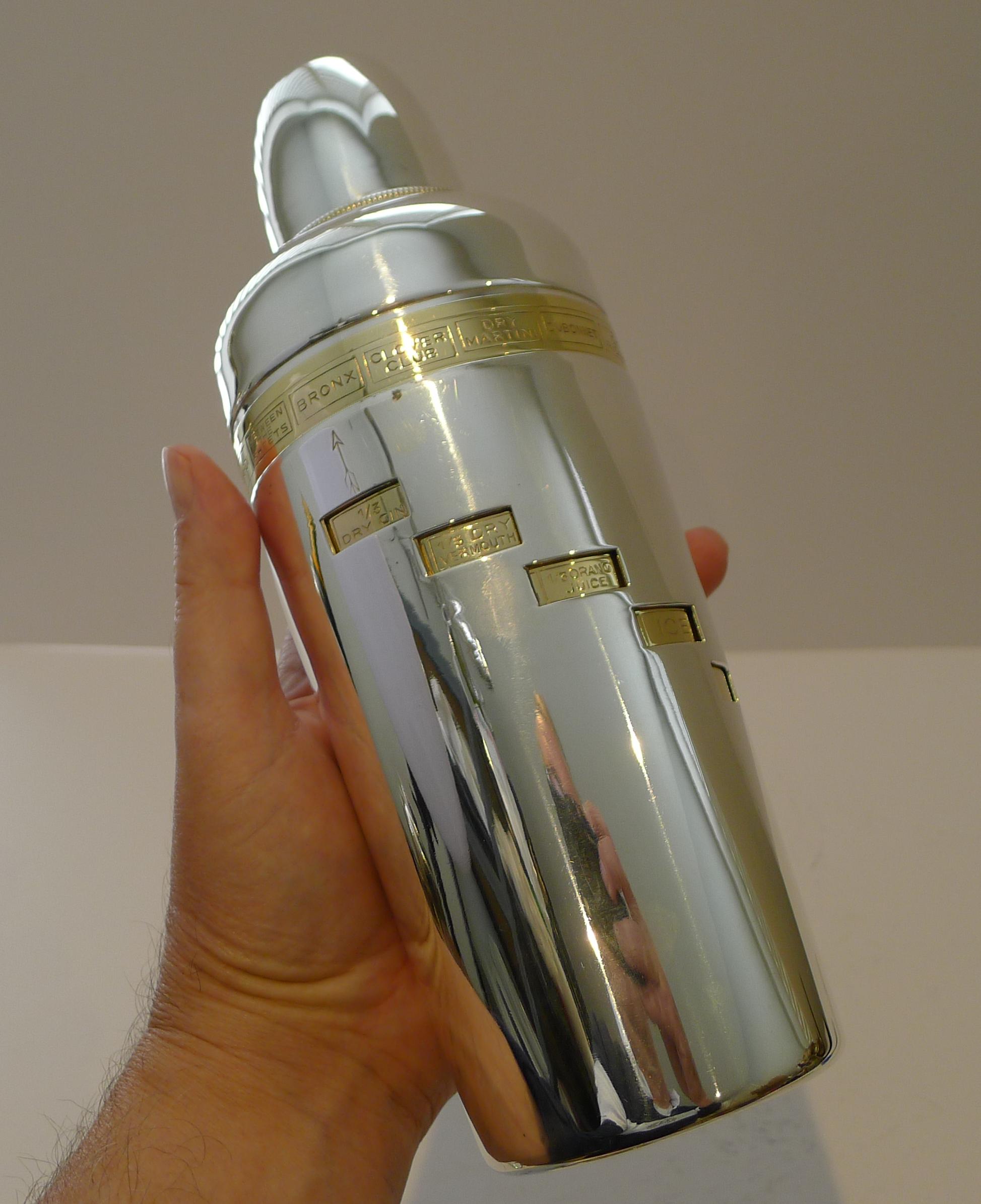 Italian Art Deco Silver and Gold Plated Menu / Recipe Cocktail Shaker 4