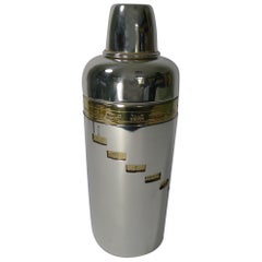 Italian Art Deco Silver and Gold-Plated Menu or Recipe Cocktail Shaker