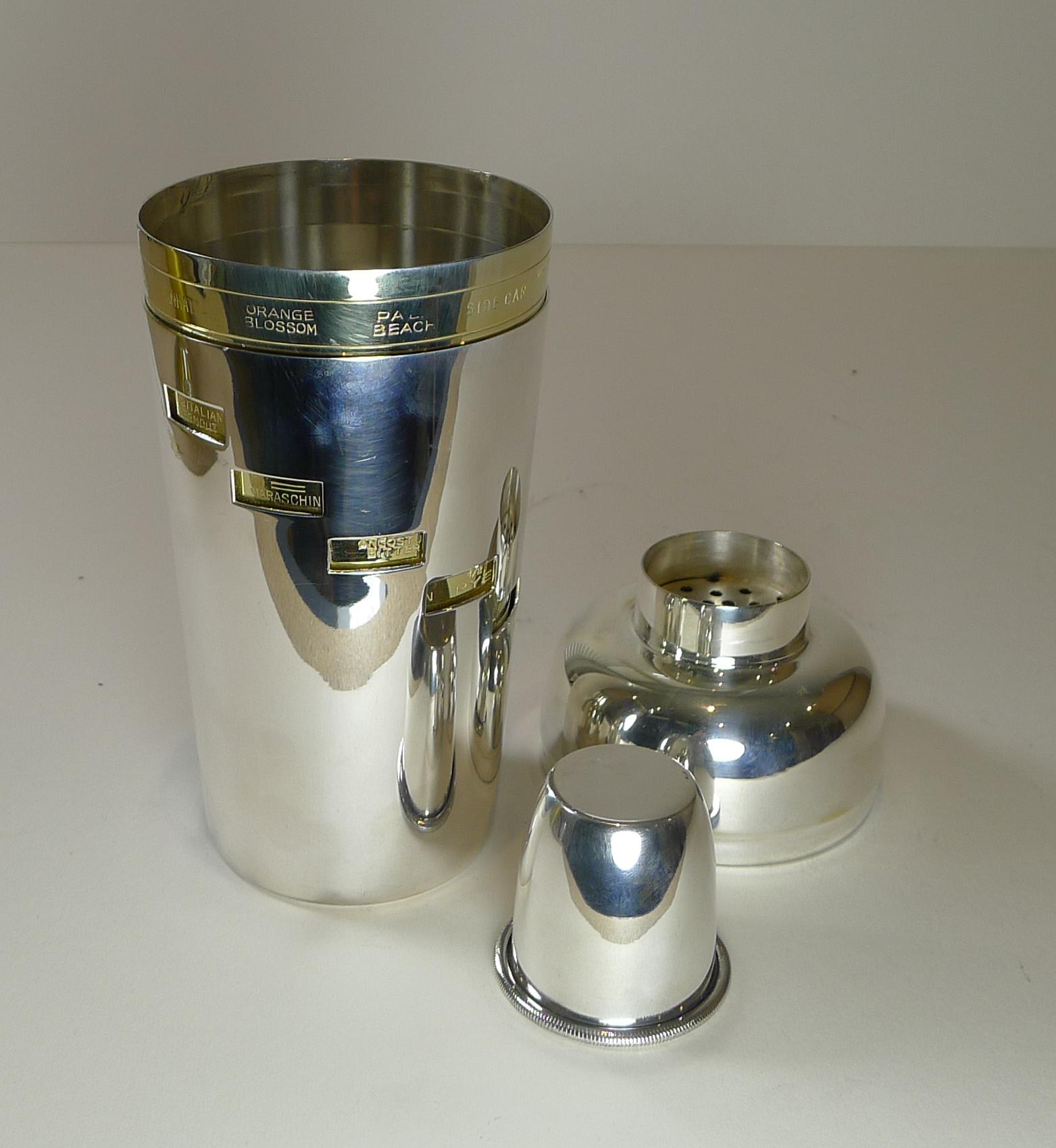 Italian Art Deco Silver & Gold Plated Menu Cocktail Shaker 5