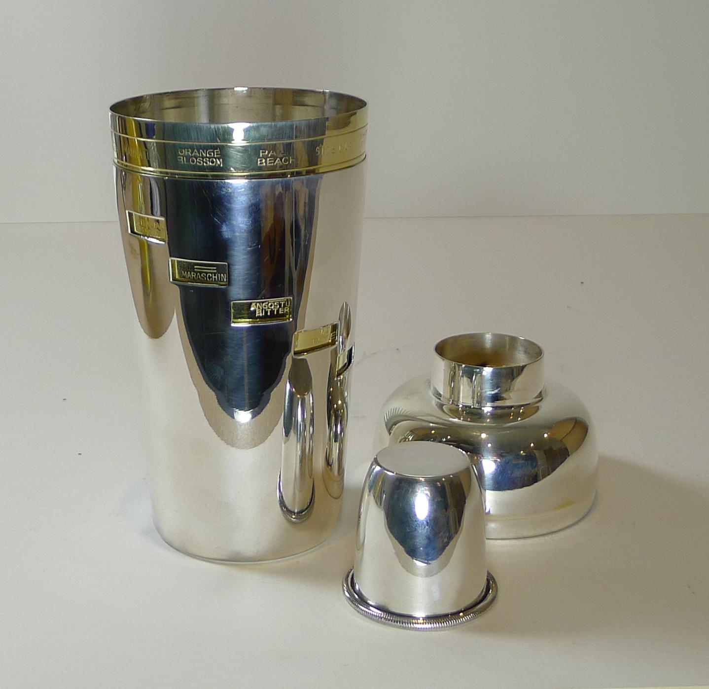 Italian Art Deco Silver & Gold Plated Menu Cocktail Shaker 6
