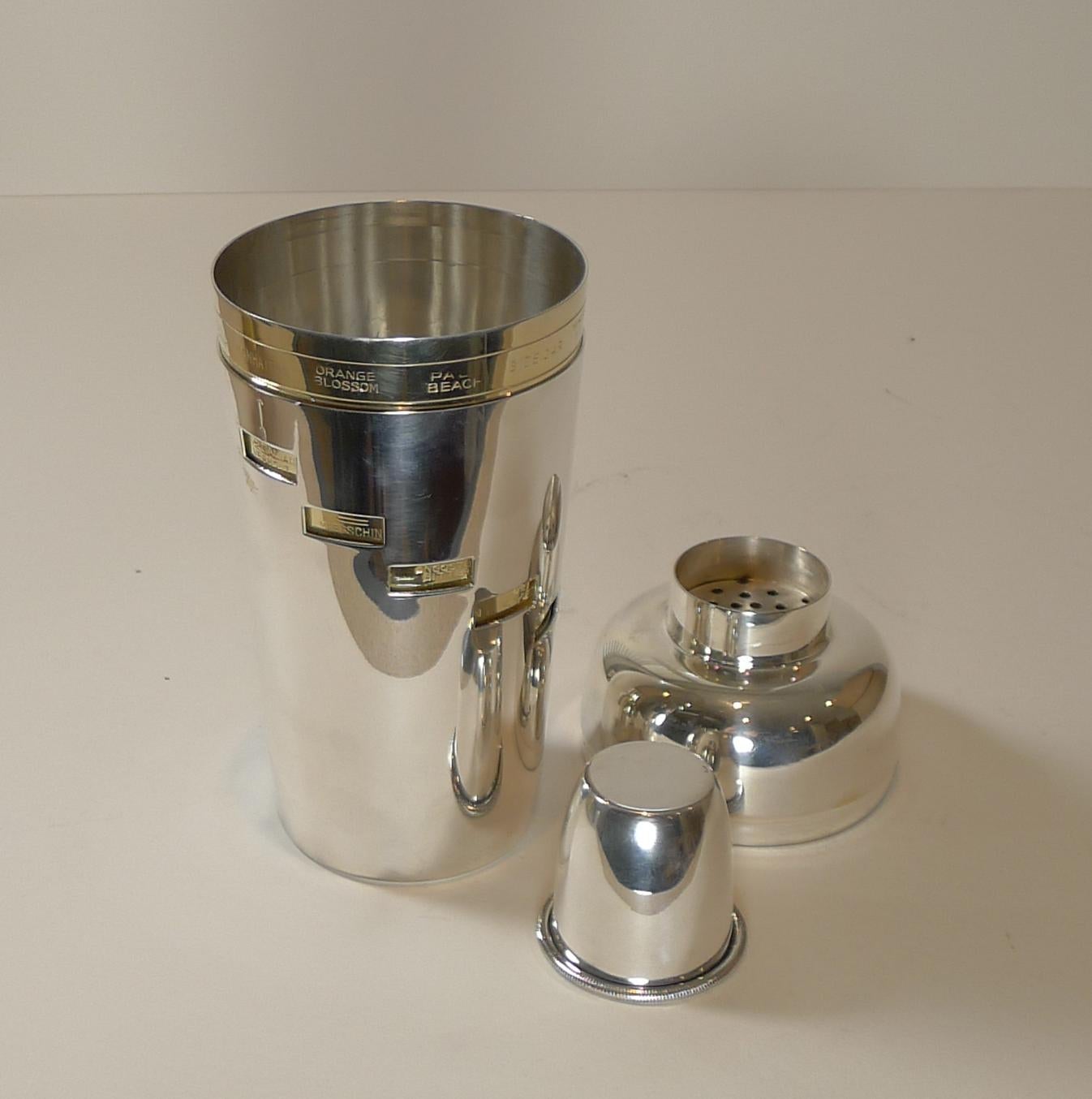Italian Art Deco Silver & Gold Plated Menu Cocktail Shaker 8