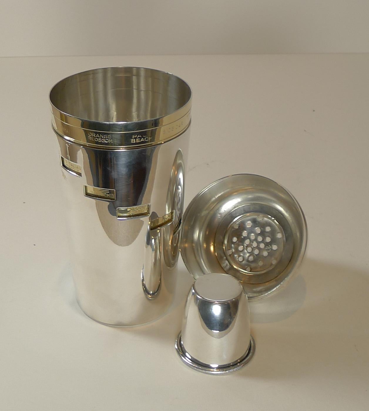 Italian Art Deco Silver & Gold Plated Menu Cocktail Shaker 9