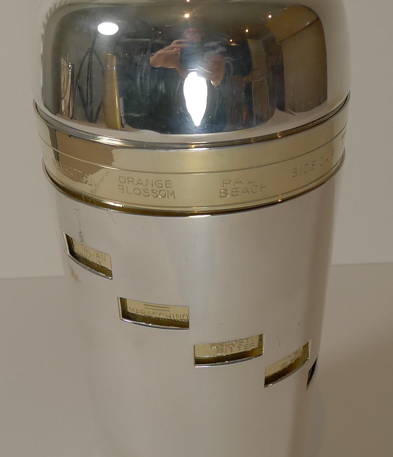 Mid-20th Century Italian Art Deco Silver & Gold Plated Menu Cocktail Shaker
