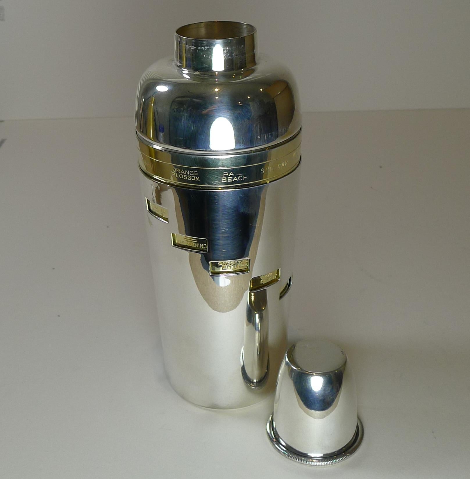 Italian Art Deco Silver & Gold Plated Menu Cocktail Shaker 4