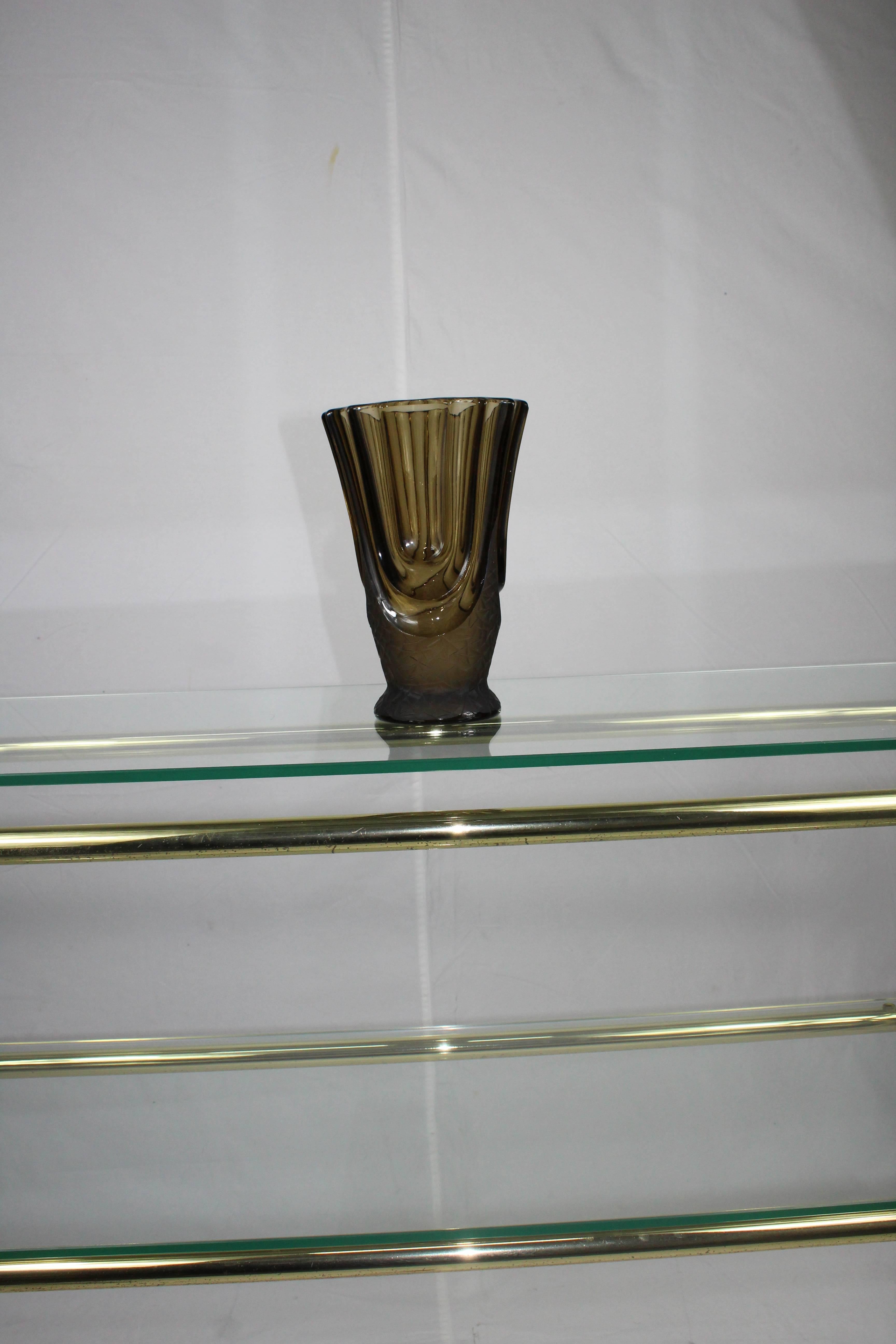 Art Deco vase made of smoked glass. Made in Italy, circa 1930.